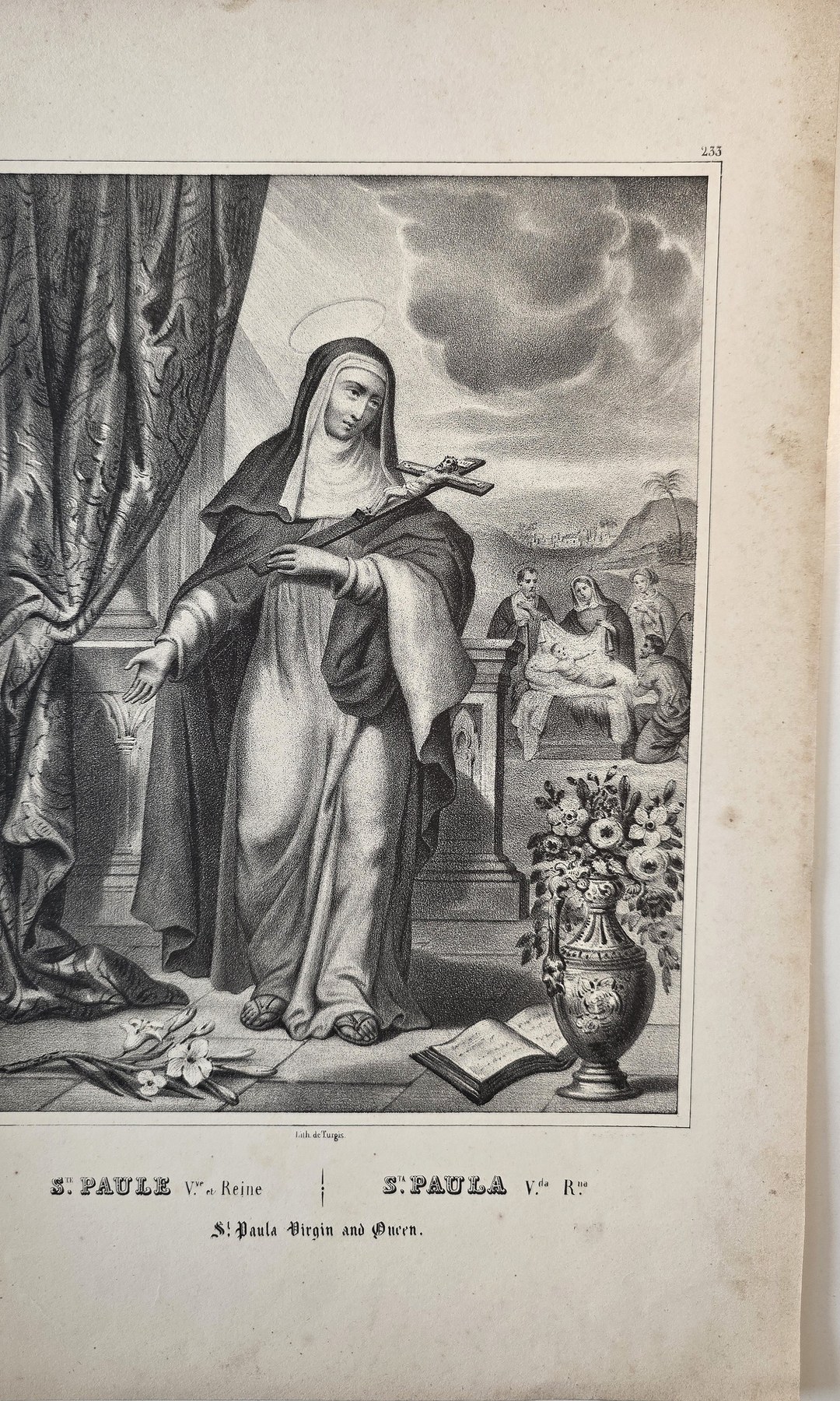 Heilige Frau mit Kreuz und Blumen
