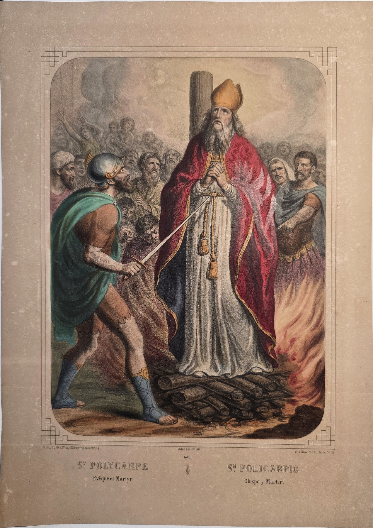 Historische Darstellung – Bischof in rotem Ornat zwischen Menschen