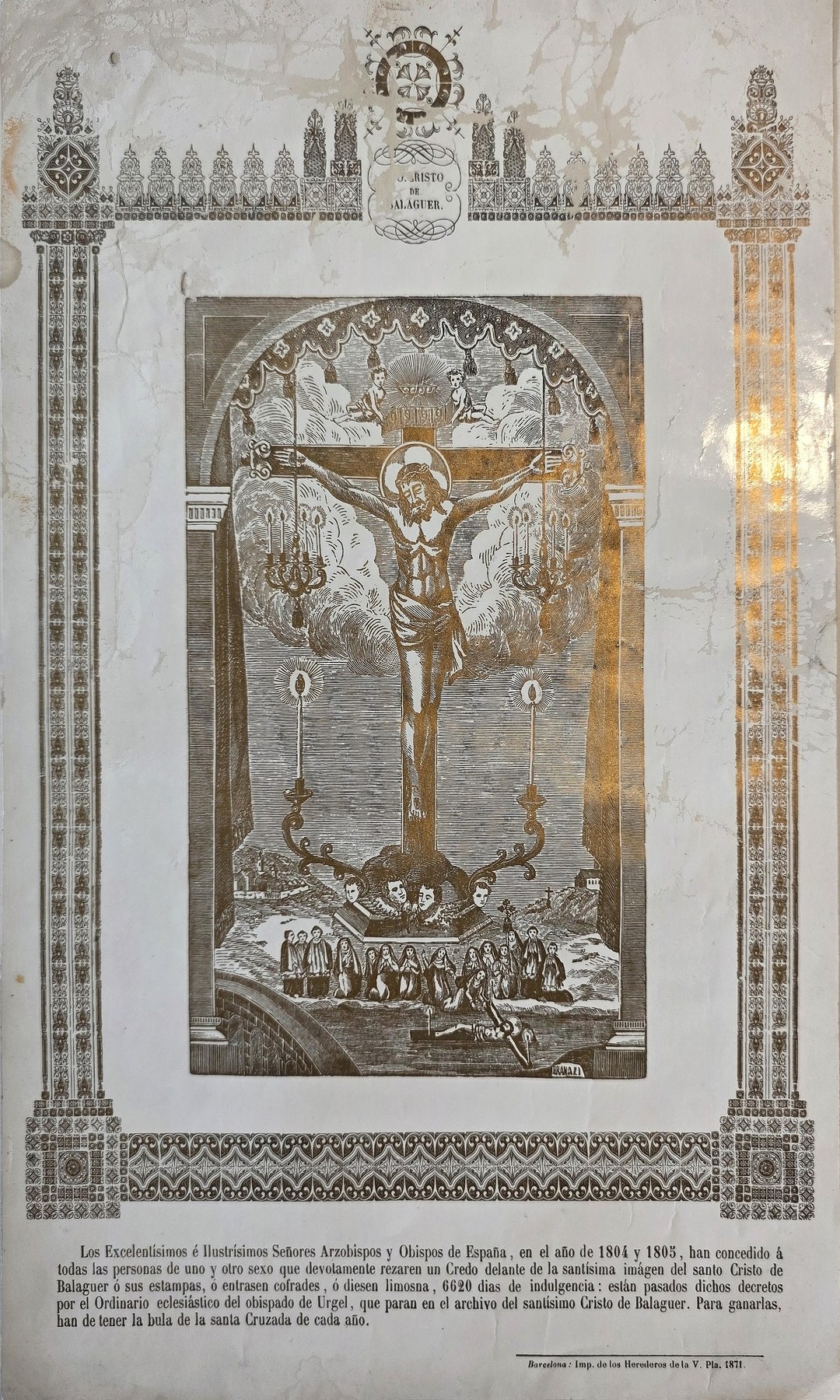 eines Kruzifixes in reich ornamentierter Rahmung