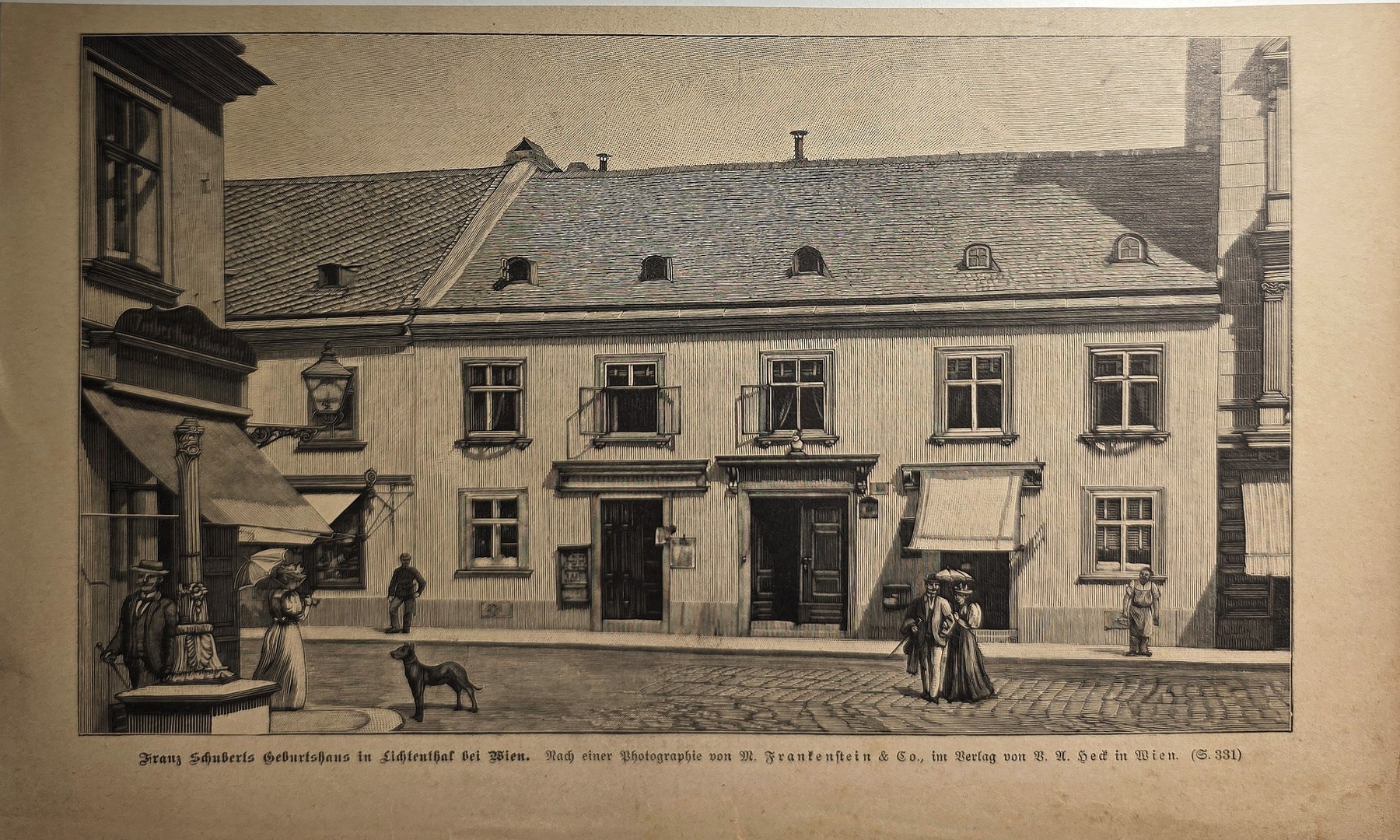 Historische Architekturdarstellung – Straßenansicht mit repräsentativem Gebäude