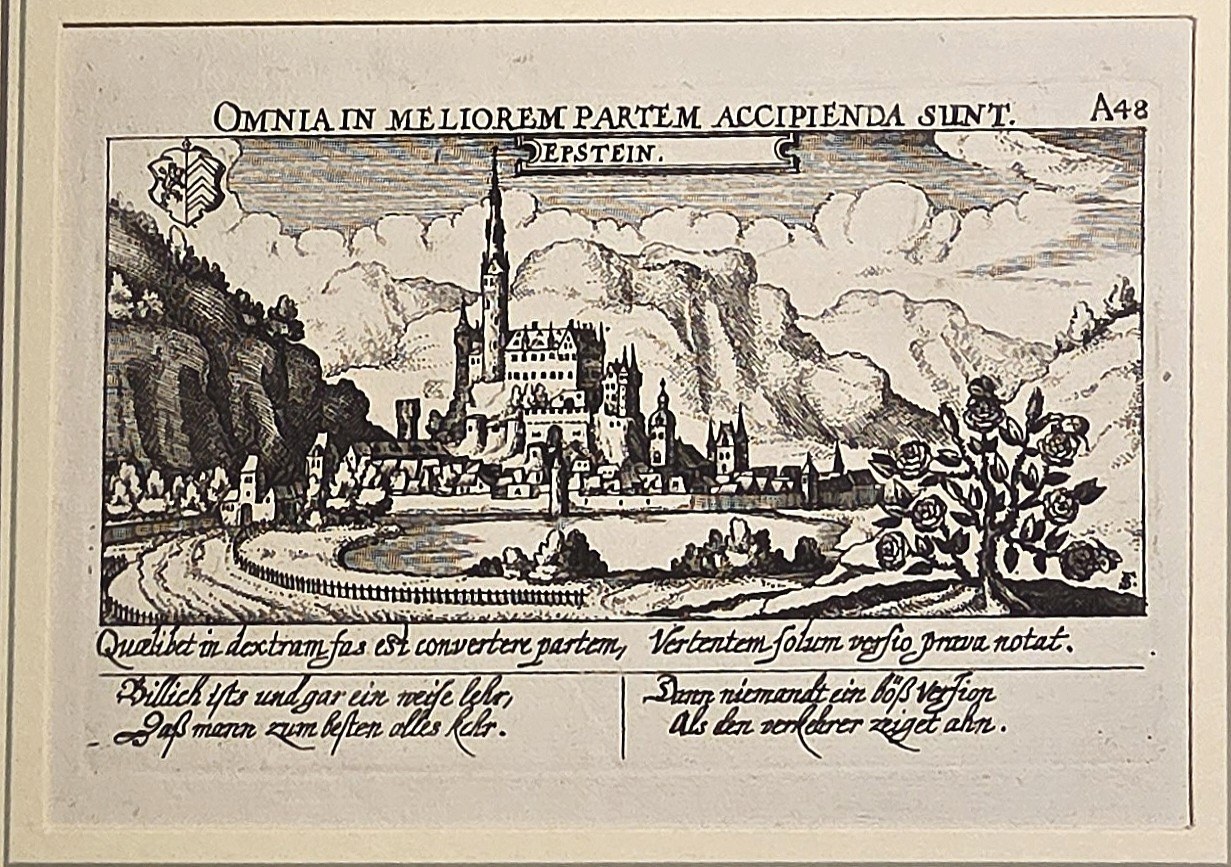 mit befestigter Stadt und lateinischer Überschrift