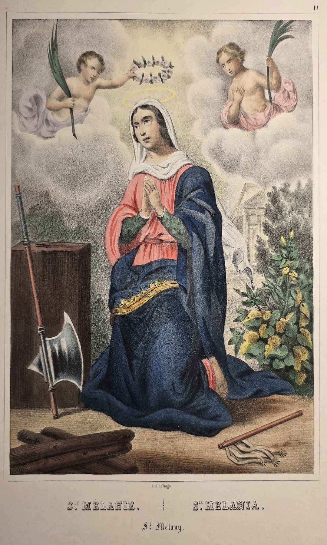 Farbig gefasste mit kniender Marienfigur und Engeln