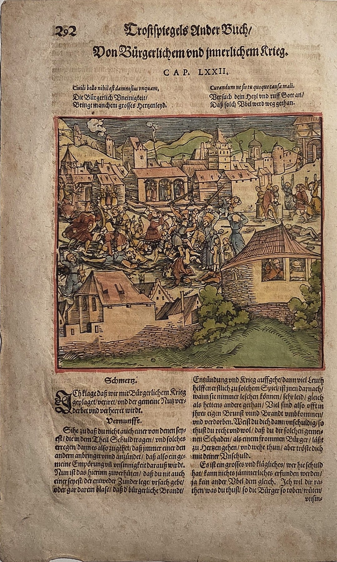 Kolorierter mit belebter historischer Stadtansicht