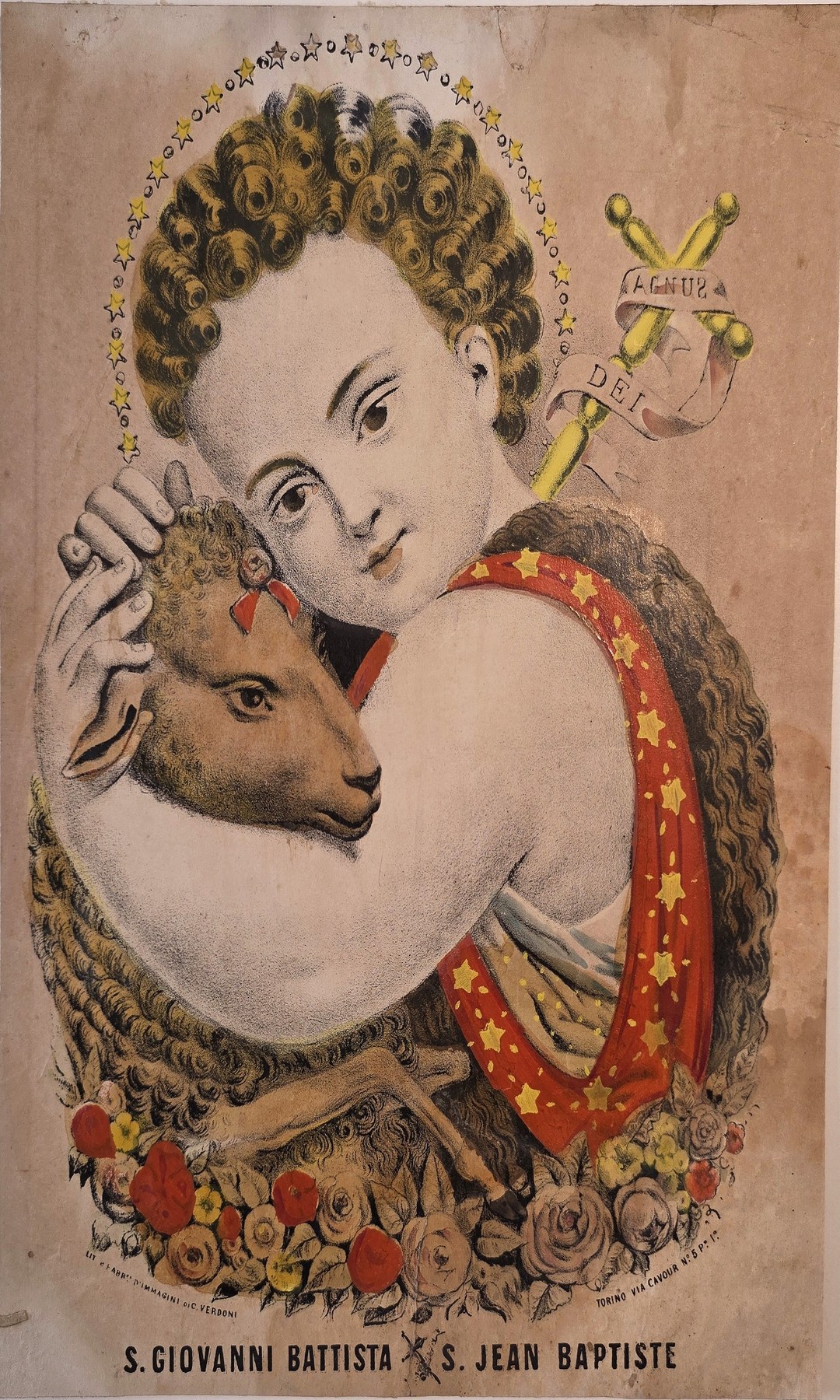 Ornamentale historische Darstellung – des Johannesknaben mit Lamm in reichem Ornament