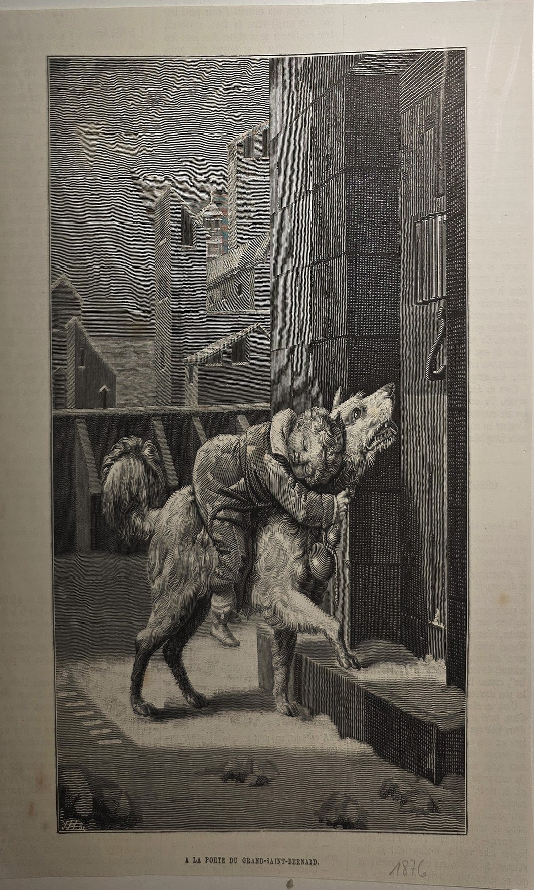 Mann mit Hund an einer nächtlichen Haustür