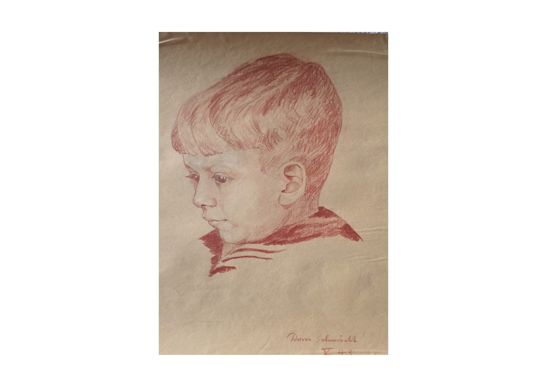 Historische Darstellung – Kinderprofil in warmem Rot