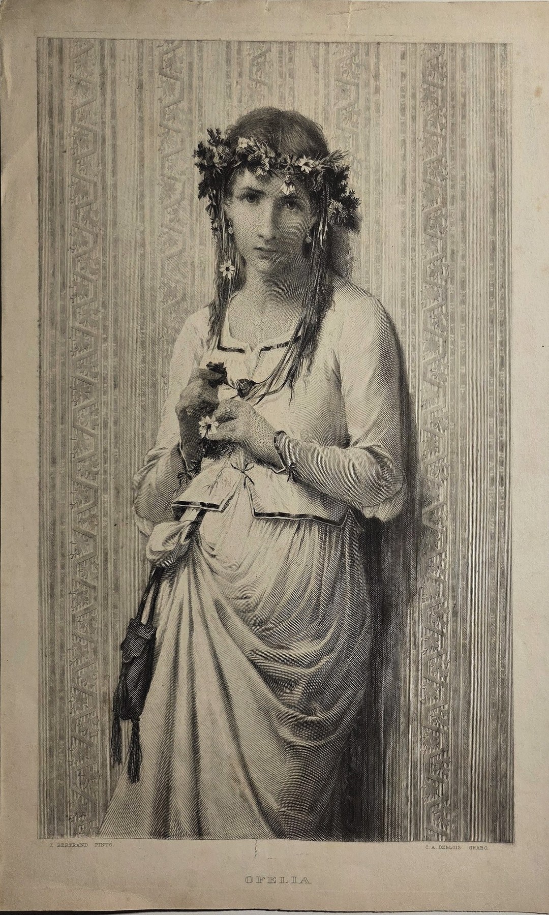einer jungen Frau im langen Kleid mit Blumen und Schmuck