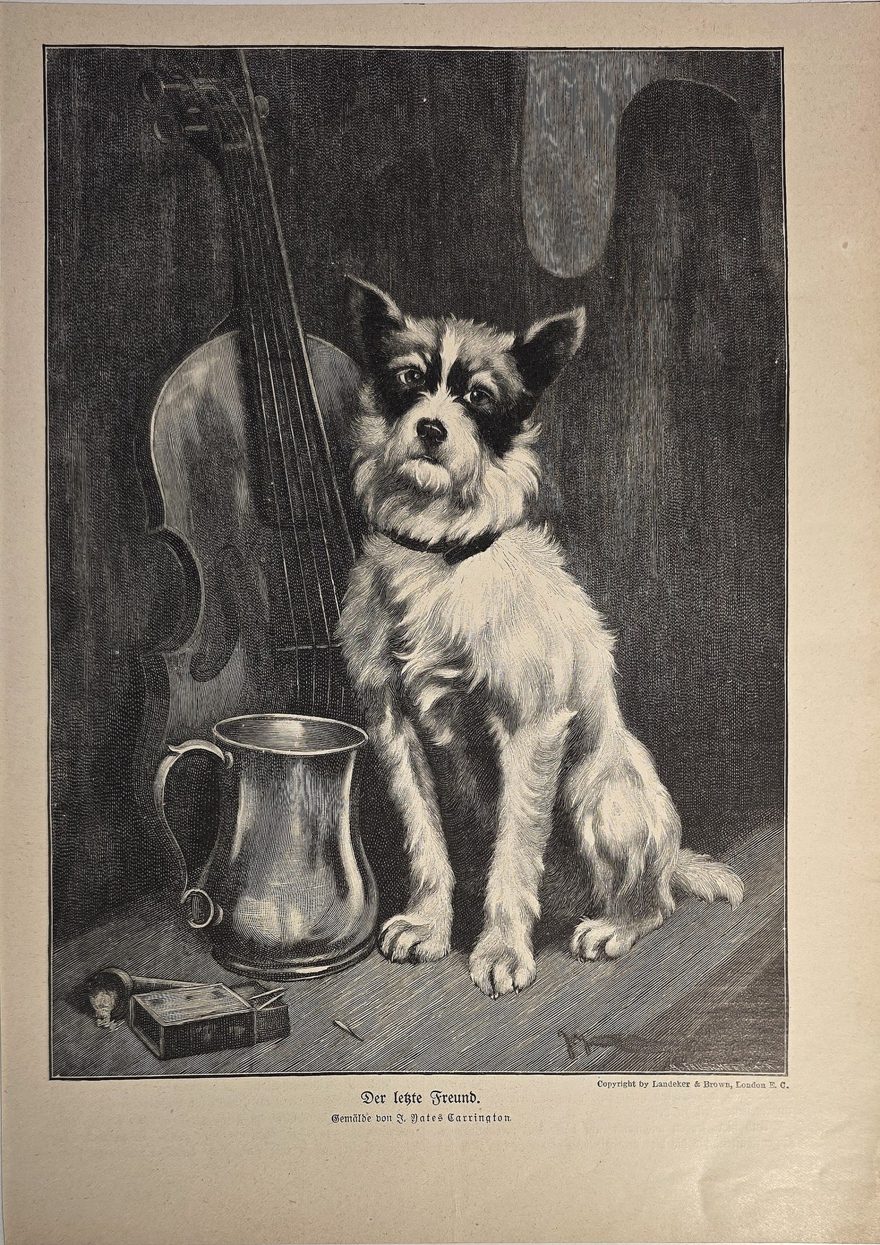 Kleiner Hund neben einem Krug