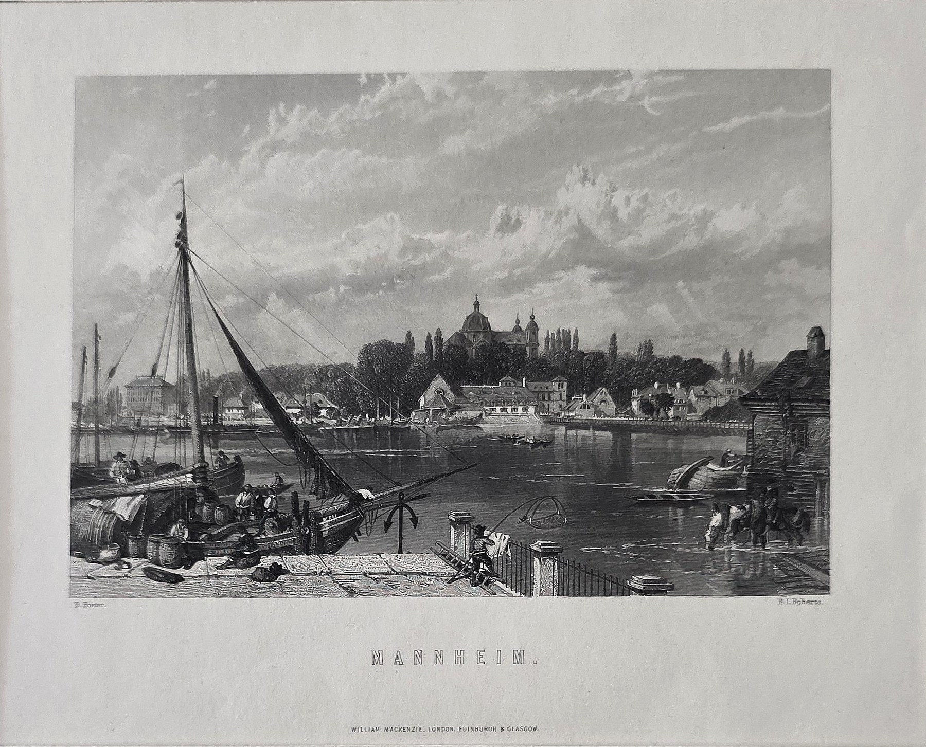 Historische Ortsdarstellung – Hafenlandschaft mit Inselbebauung