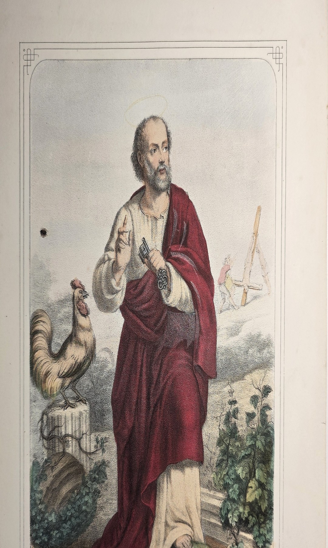 Farbig gefasste mit Heiligerfigur und Attributen