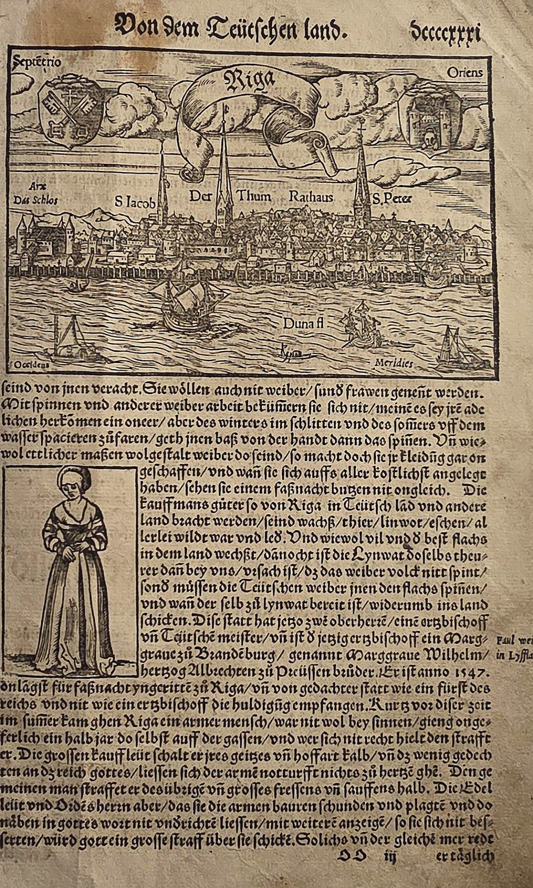 mit Küstenstadt, Schiffen und Figurenbild