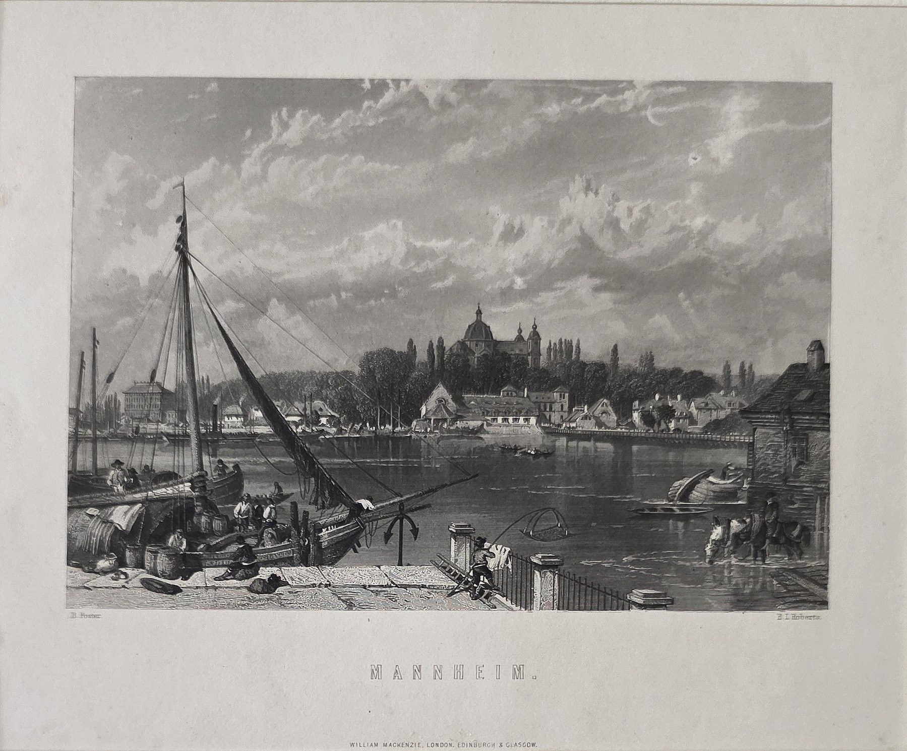 Historische Ortsdarstellung – Hafenansicht mit dunklem Vordergrund