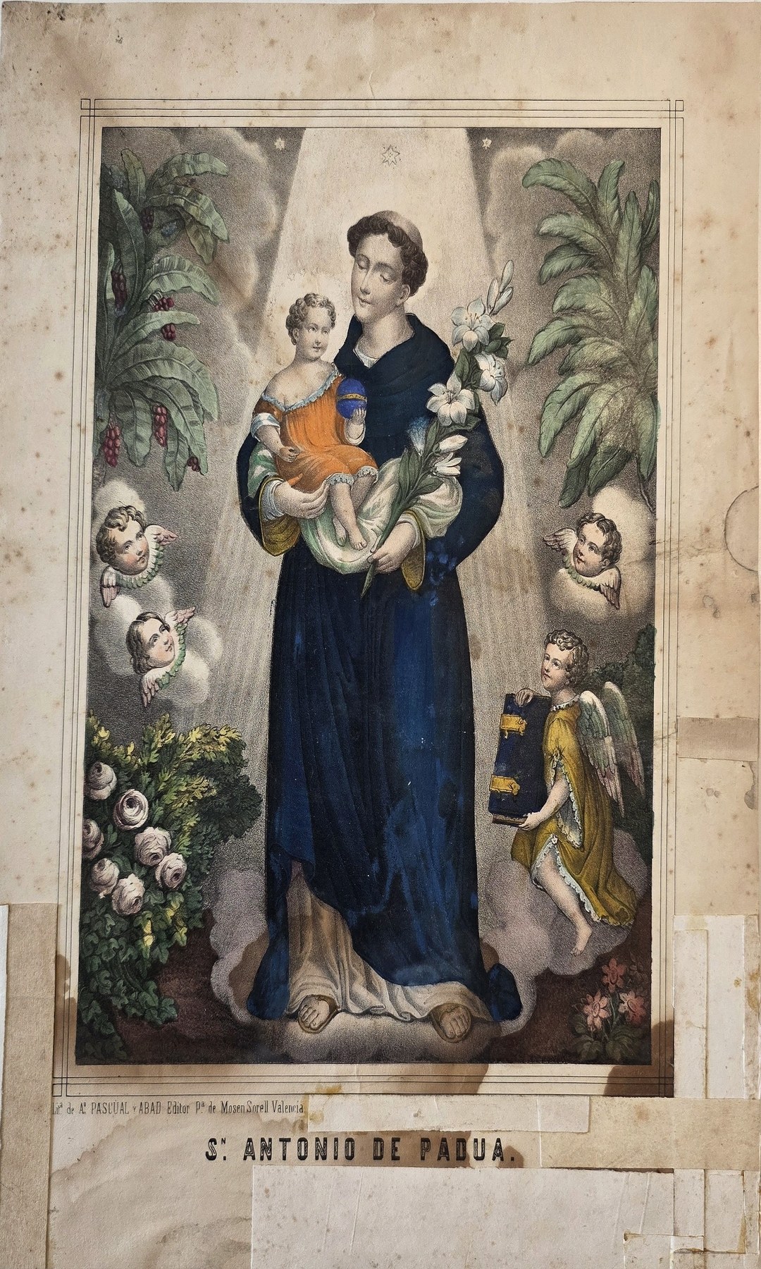 Sakrale historische Darstellung – einer Madonna mit Kind in Blumenlandschaft