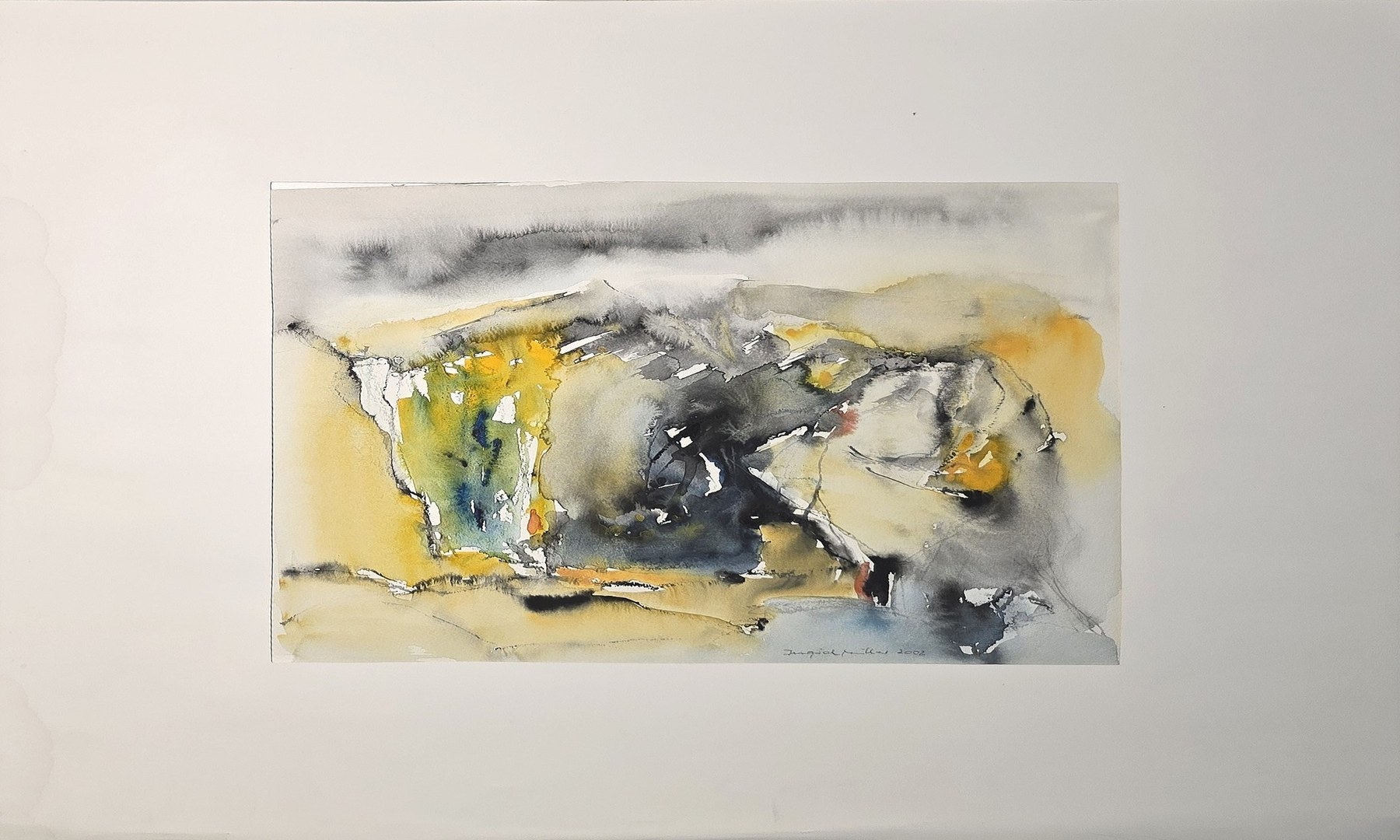 Abstrakte Landschaft in Gelb, Grau und Schwarz