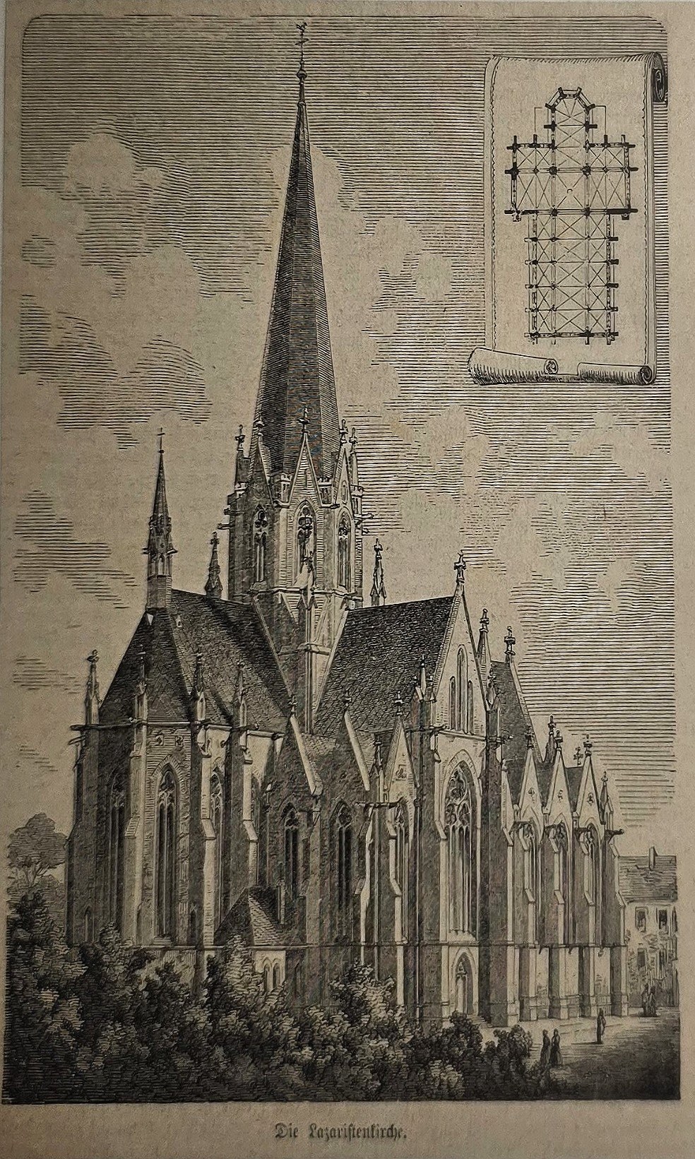 Neugotische Kirche mit schlankem Turm