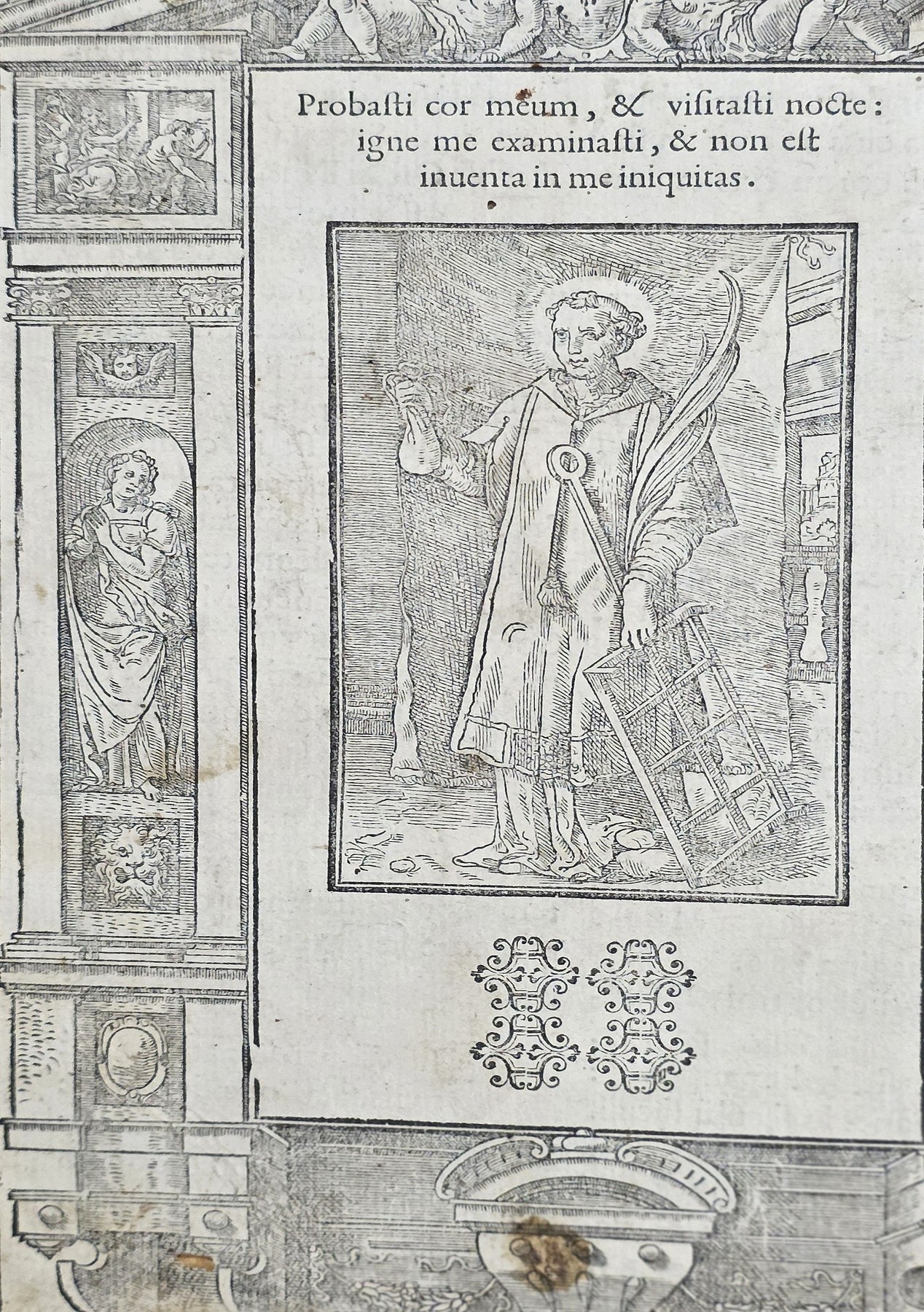 Illustrierte Buchseite mit Heiligenfigur