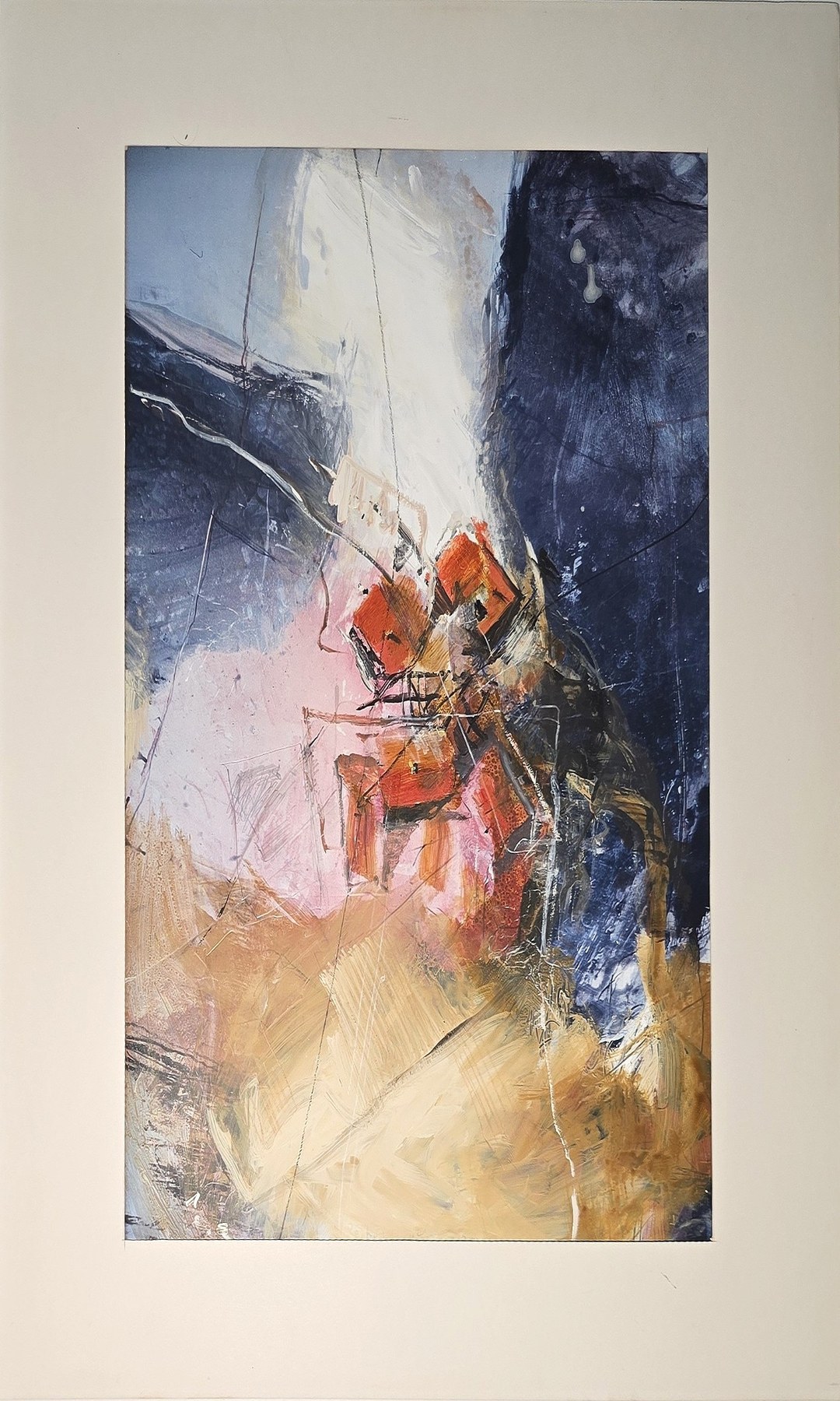 Expressive Komposition mit kräftigem Rot und tiefem Blau