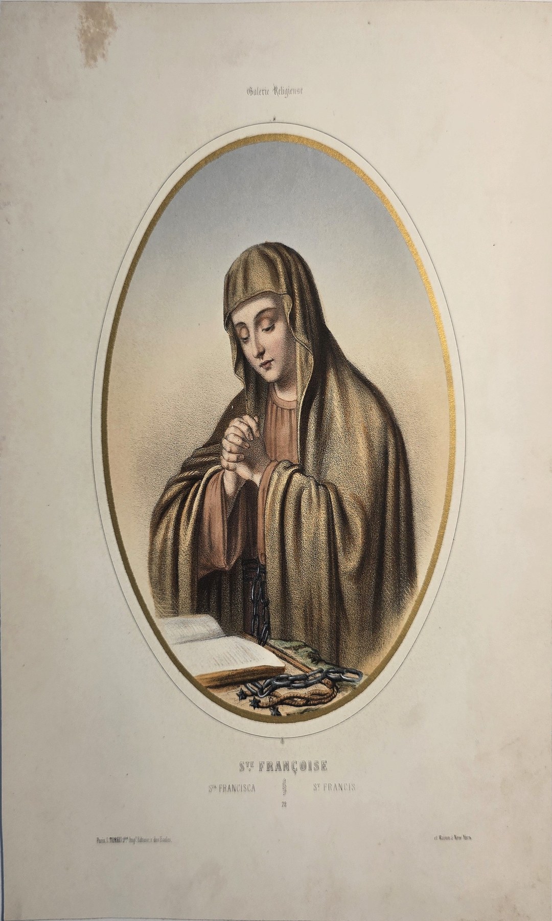 Ovale mit betender Ordensfrau am Tisch