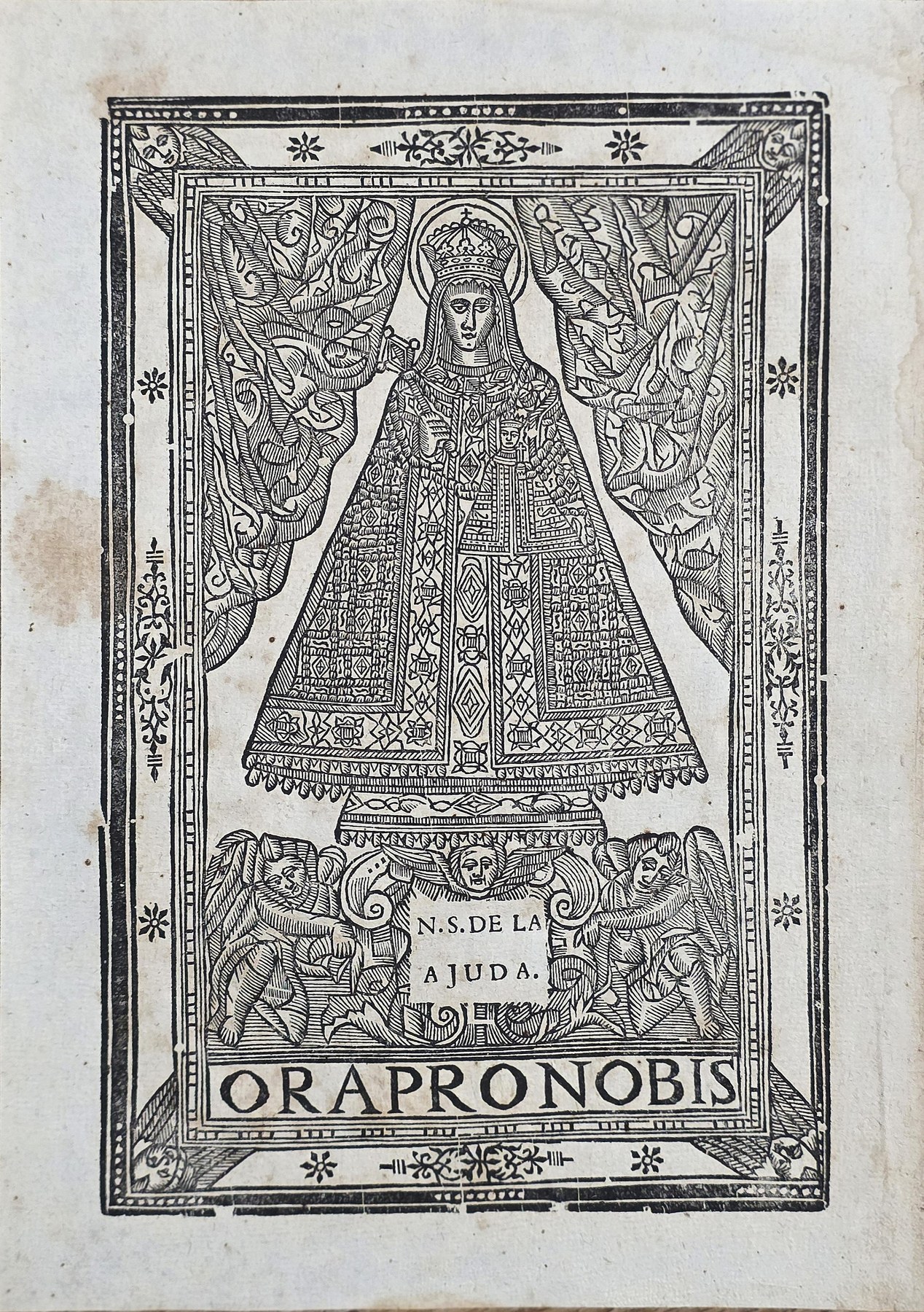 Historische Darstellung – Gnadenbild mit dunklem Gewand und Vorhang