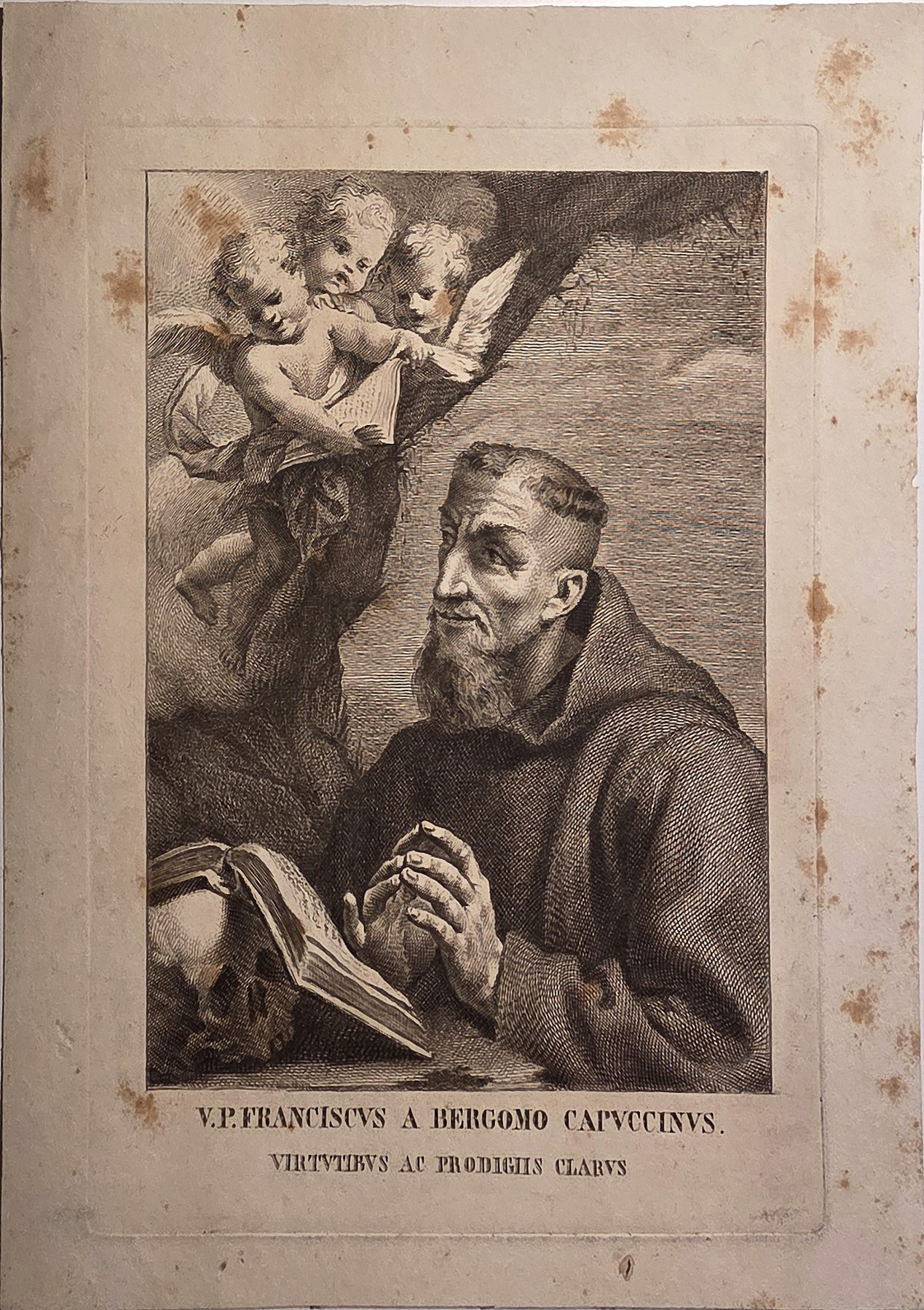 Betender Ordensmann mit Putten