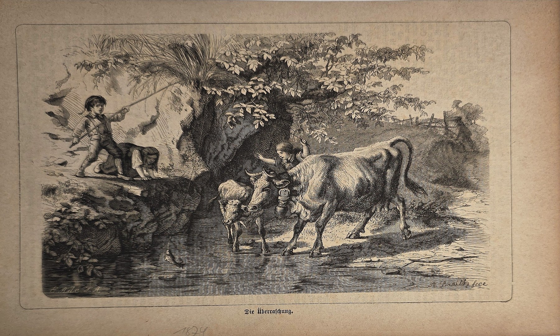 Hirte mit Rindern am Waldrand