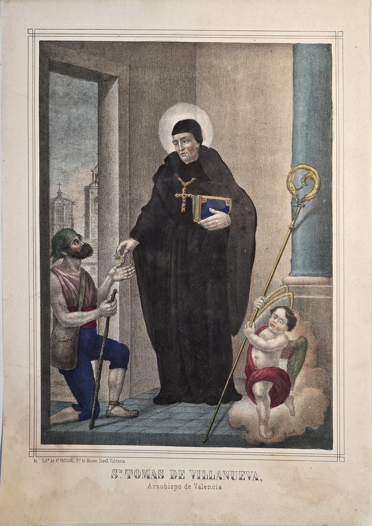 Ordensfrau mit Kindern und Heiligenschein