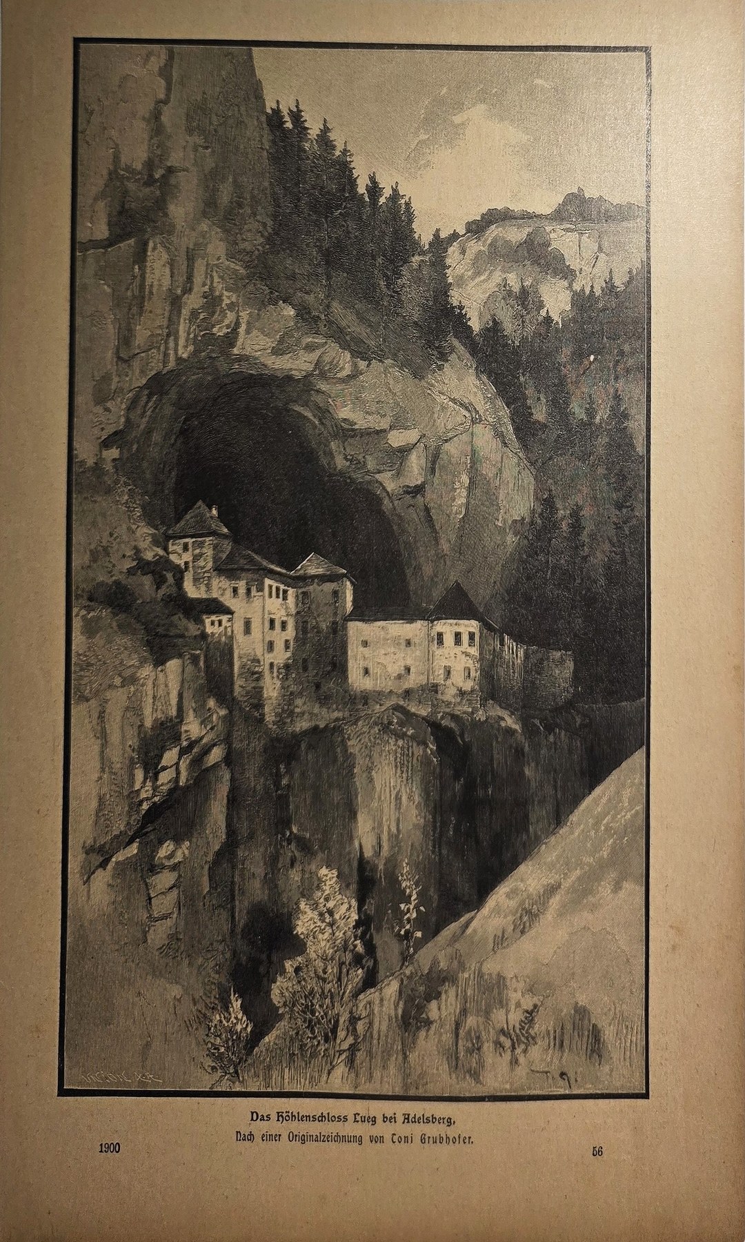 Felsenschlucht mit Häusergruppe am Abhang