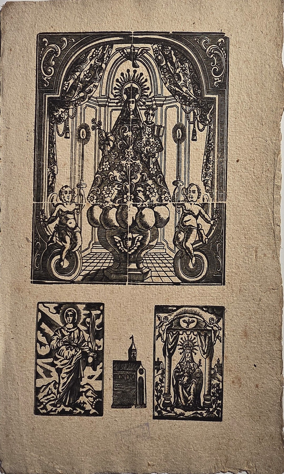 e mit großer Andachtsdarstellung und drei Kleinmotiven