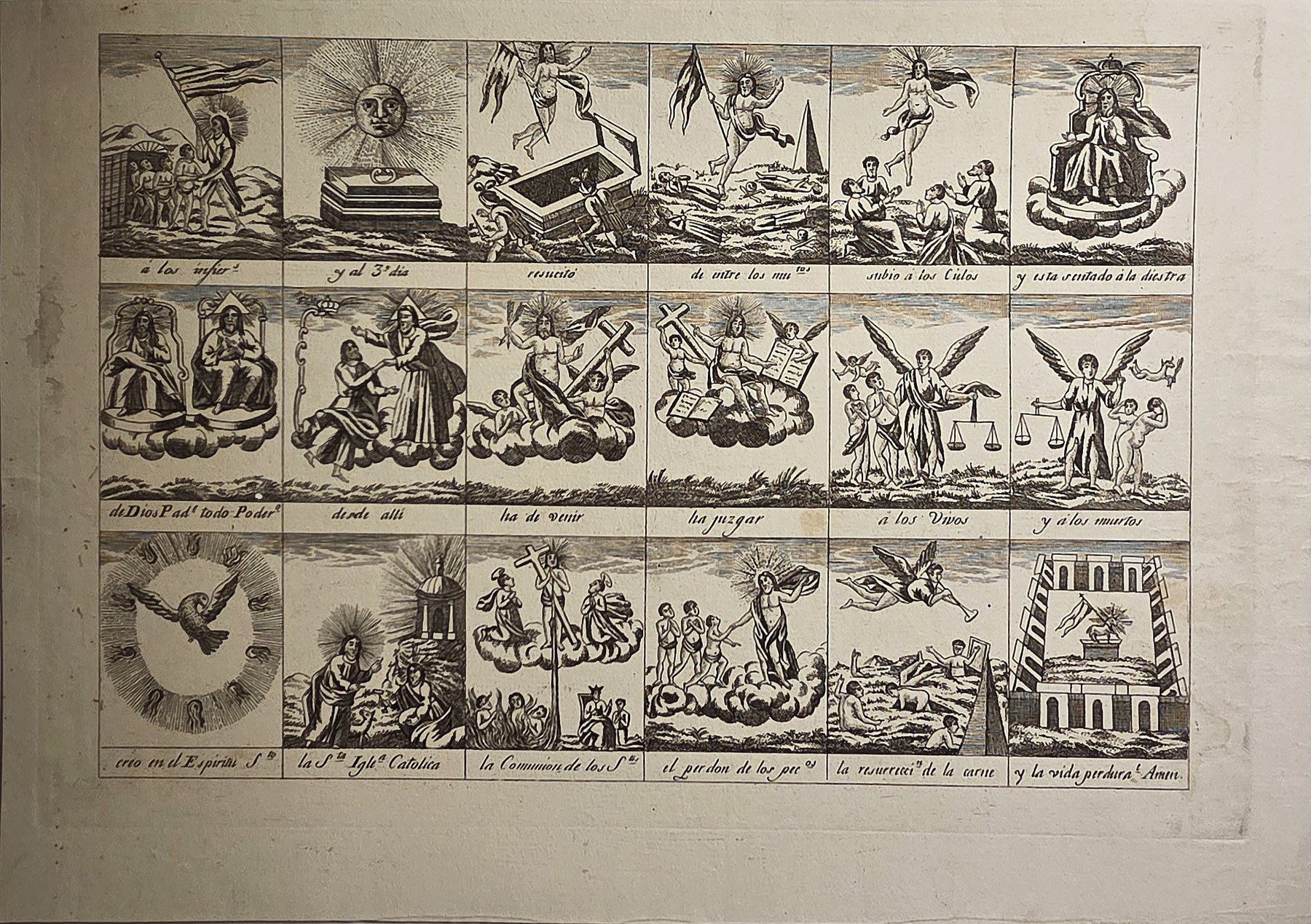 Religiöse Symboltafel in mehreren Bildfeldern