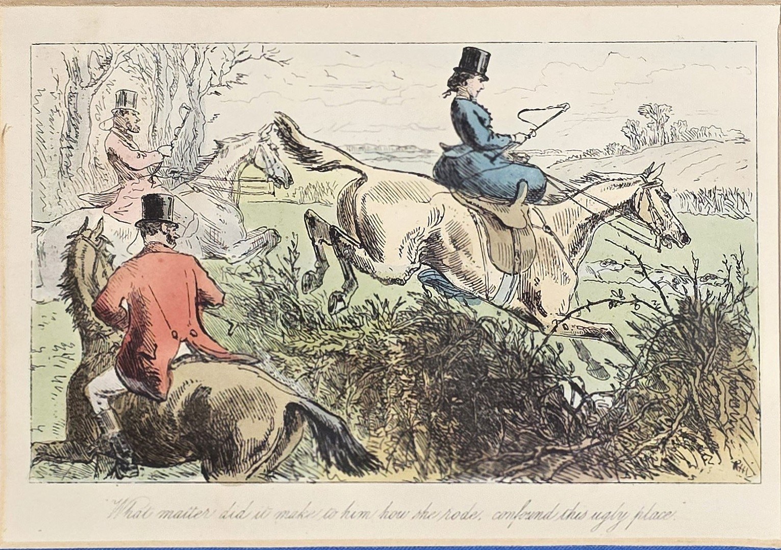 Reiterszene bei der Jagd im Gelände