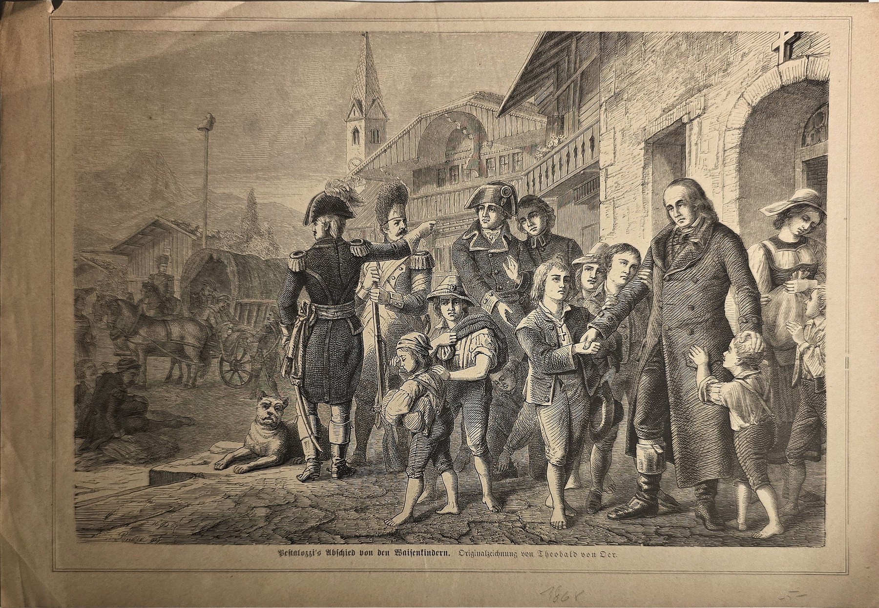 Historische Ortsdarstellung – Begrüßung einer Reisegruppe auf offener Straße