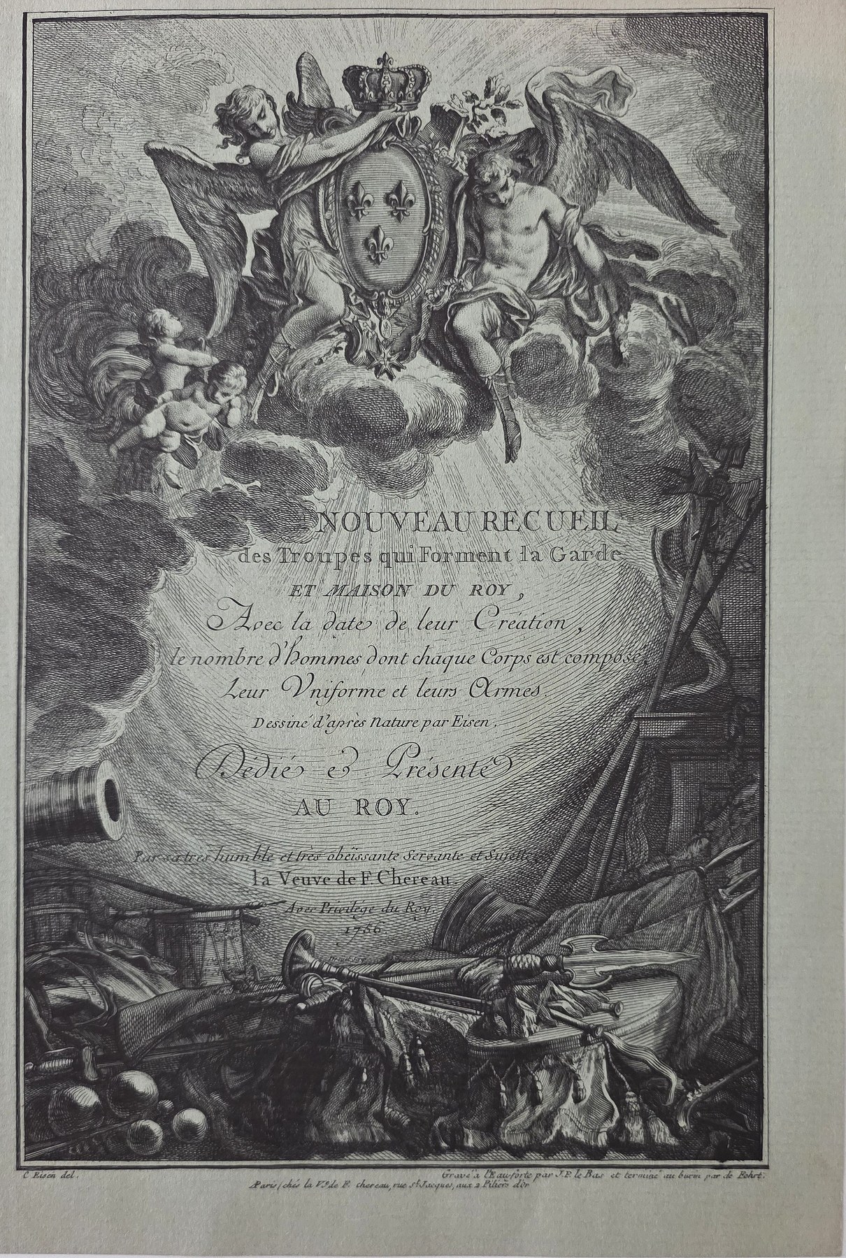Ornamentblatt mit Wappen und Inschrift