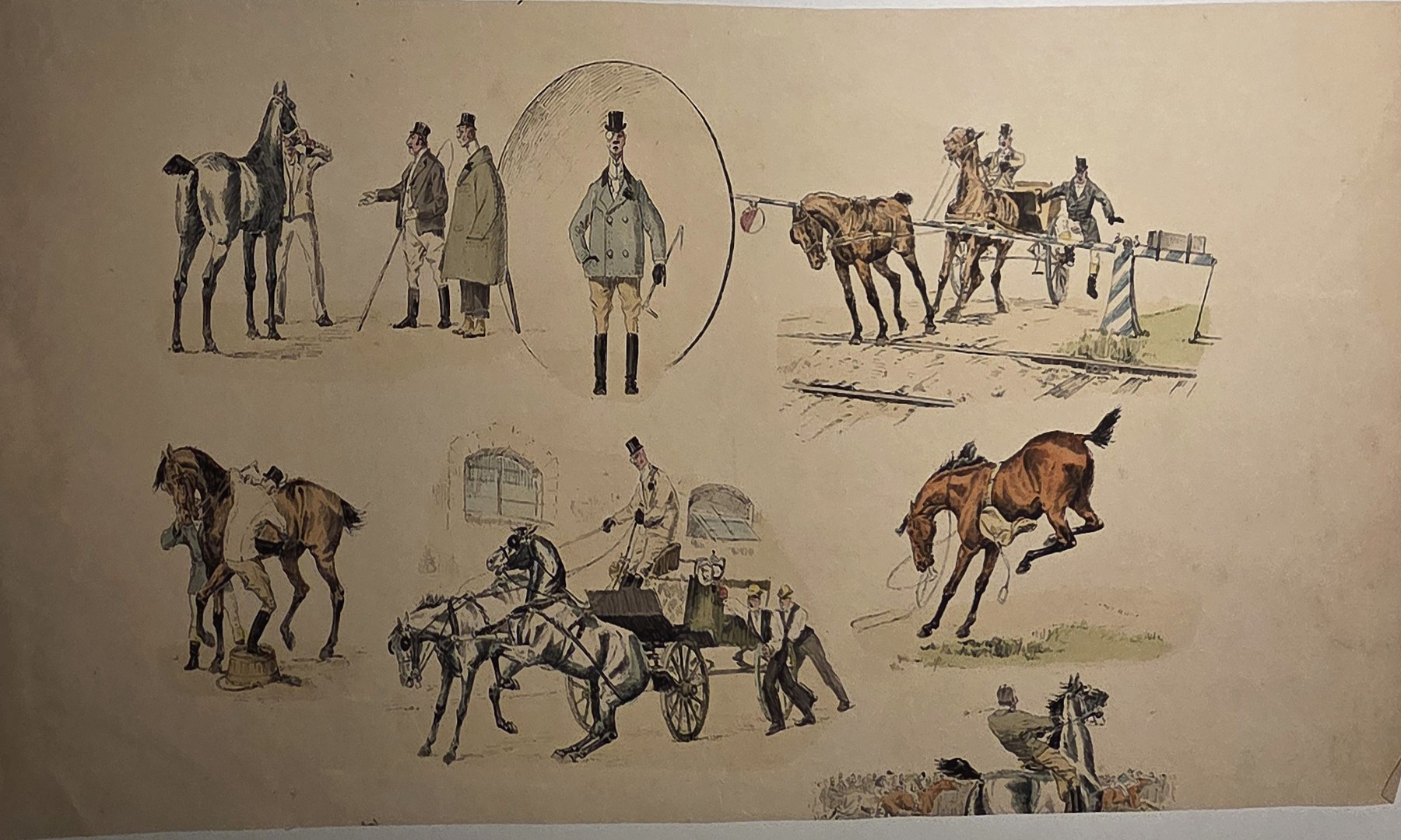 Historische Darstellung – Studienblatt mit Pferden und Reitszenen