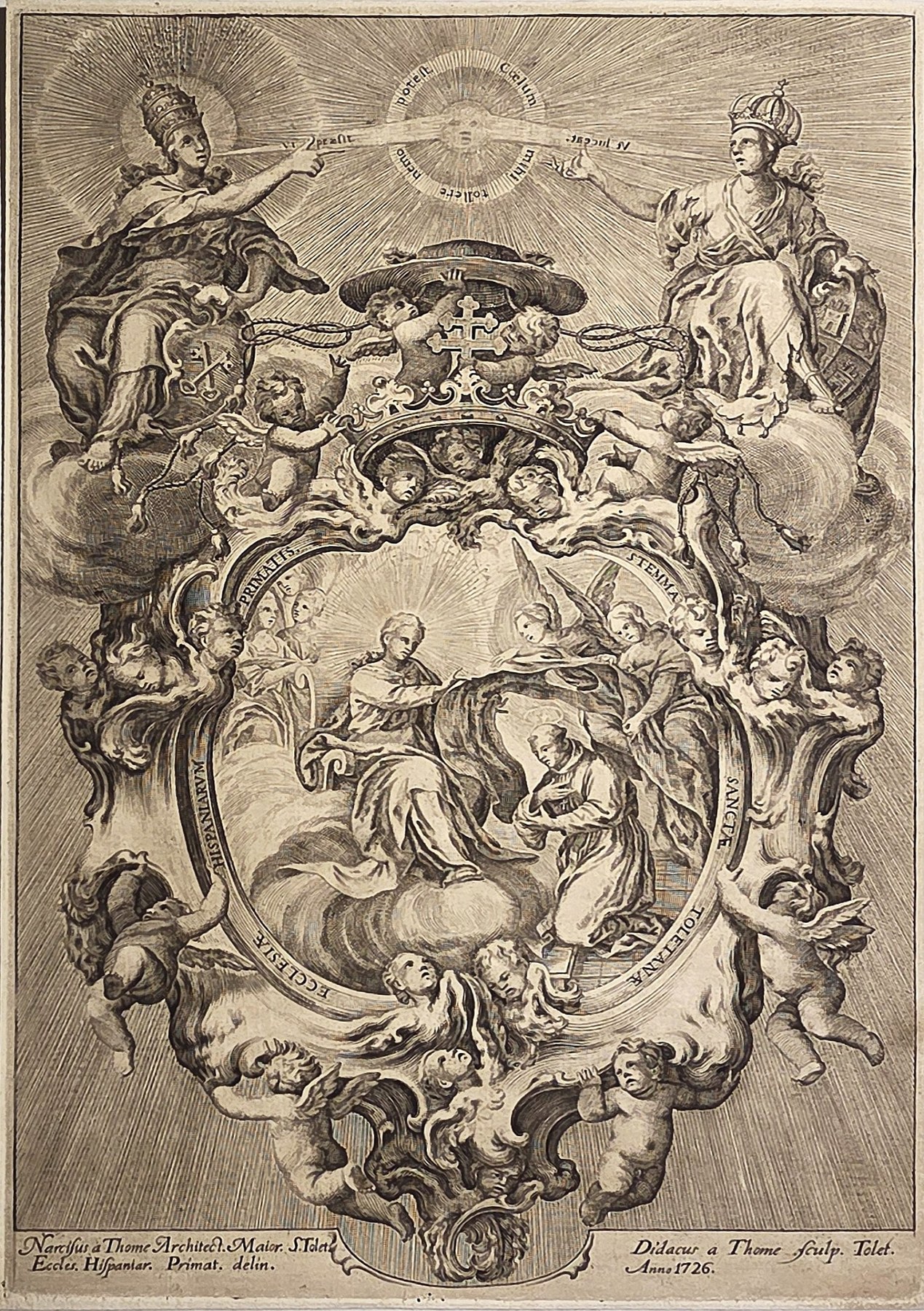 Rokoko-Andachtsblatt mit zentraler Heiligenszene