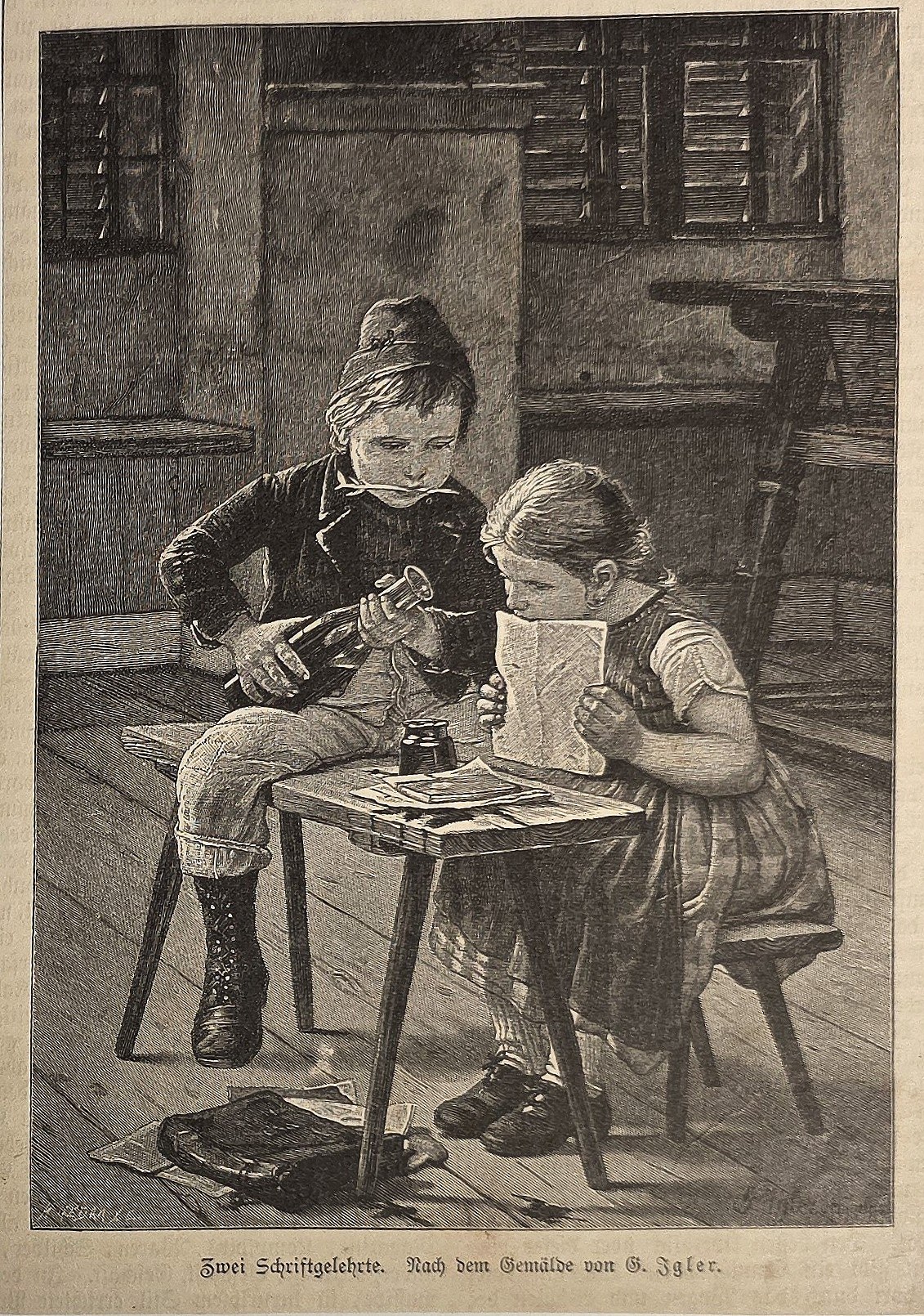 Zwei Kinder beim Basteln am kleinen Tisch