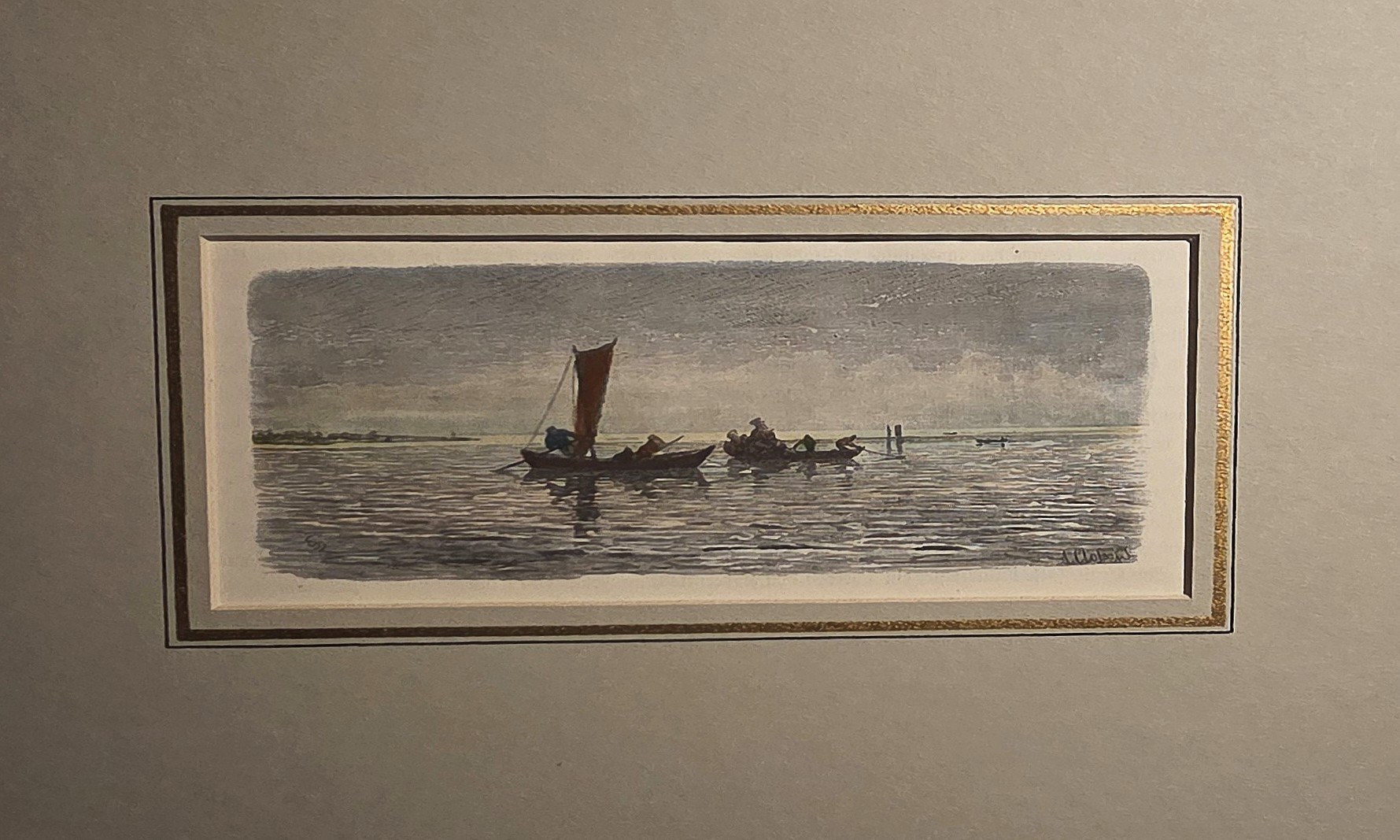 Historische Darstellung – Segelboot auf stiller Wasserfläche
