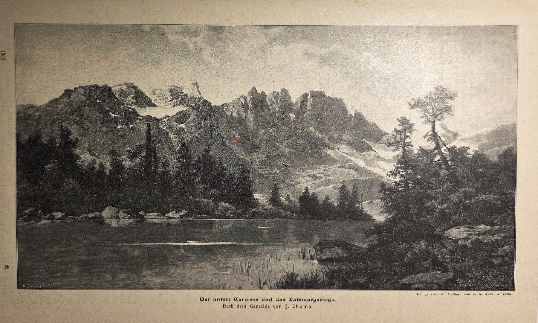 Historische Landschaftsdarstellung – Bergsee vor gezackter Gipfelkette