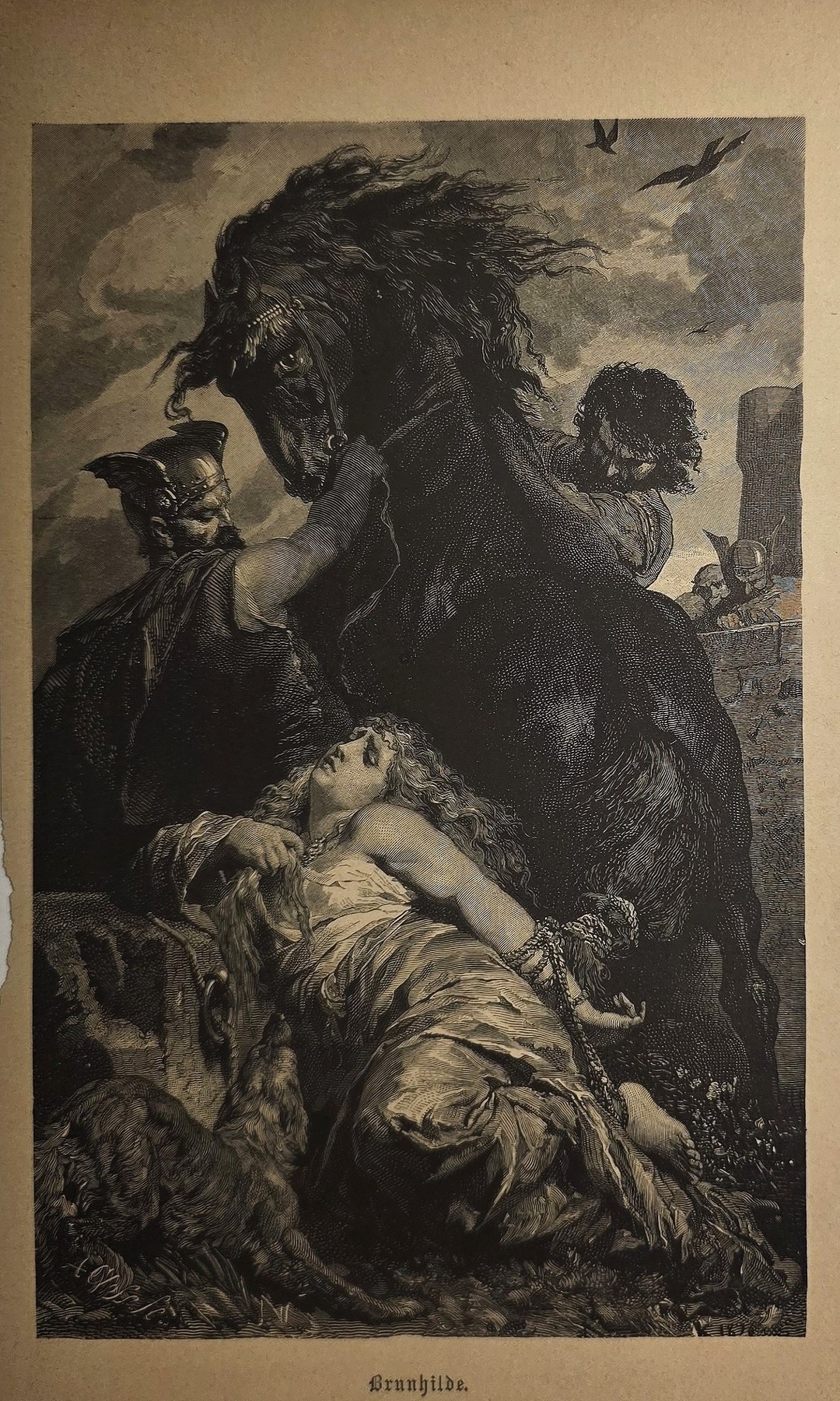 Dramatische Szene mit Pferd und liegender Figur