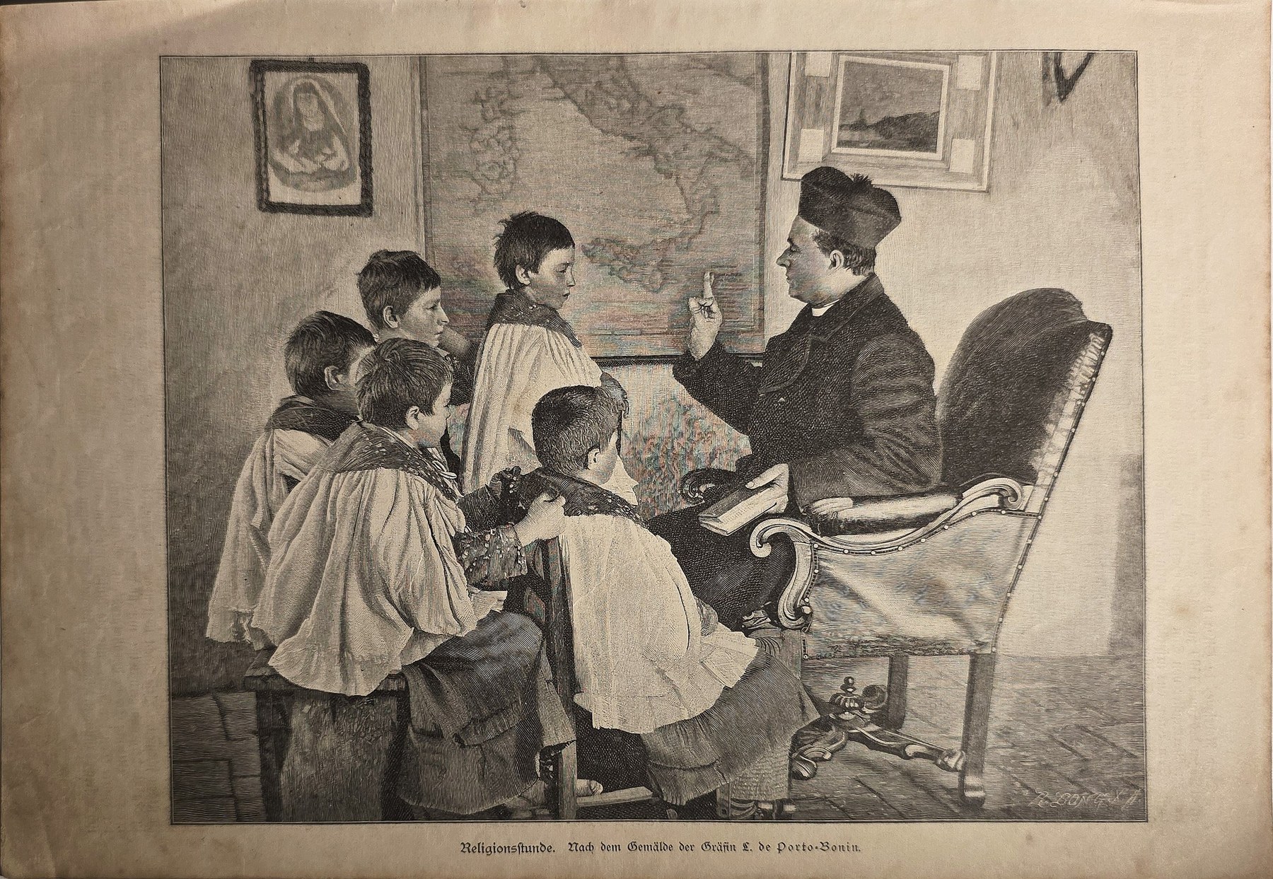 Historische Darstellung – Unterrichtsstunde mit Kindern und Lehrer