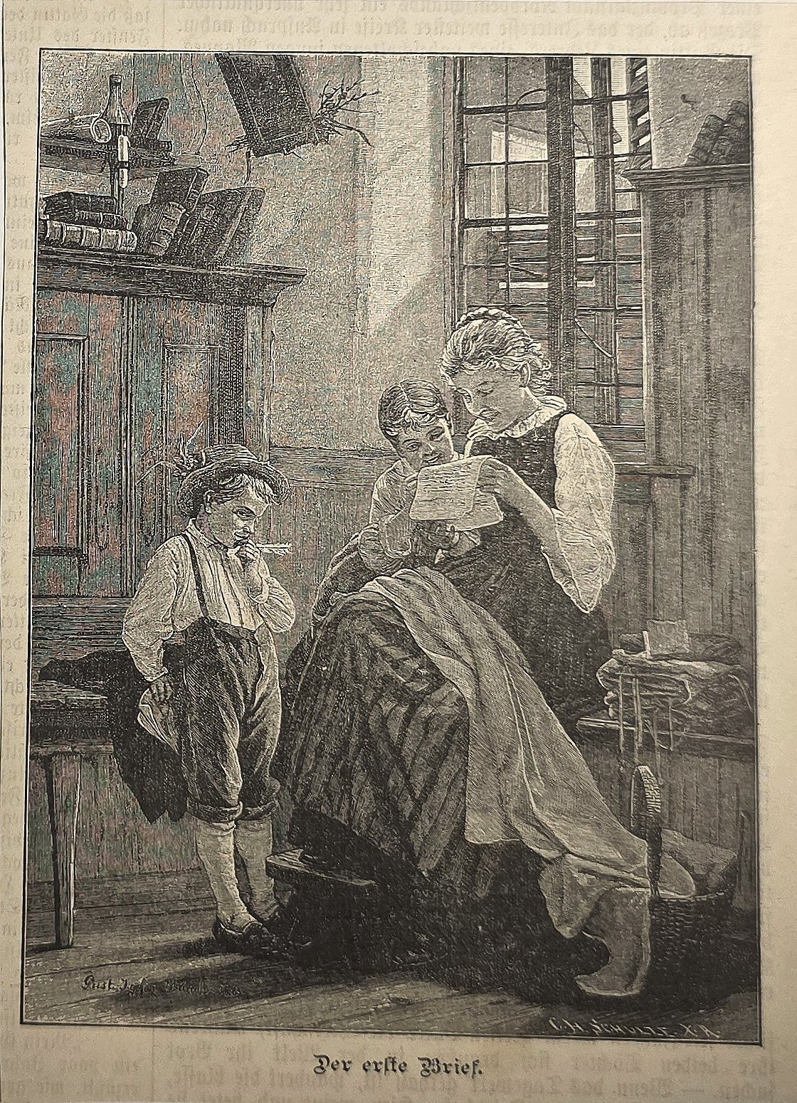 Frau und Kind in einem schmalen Raum