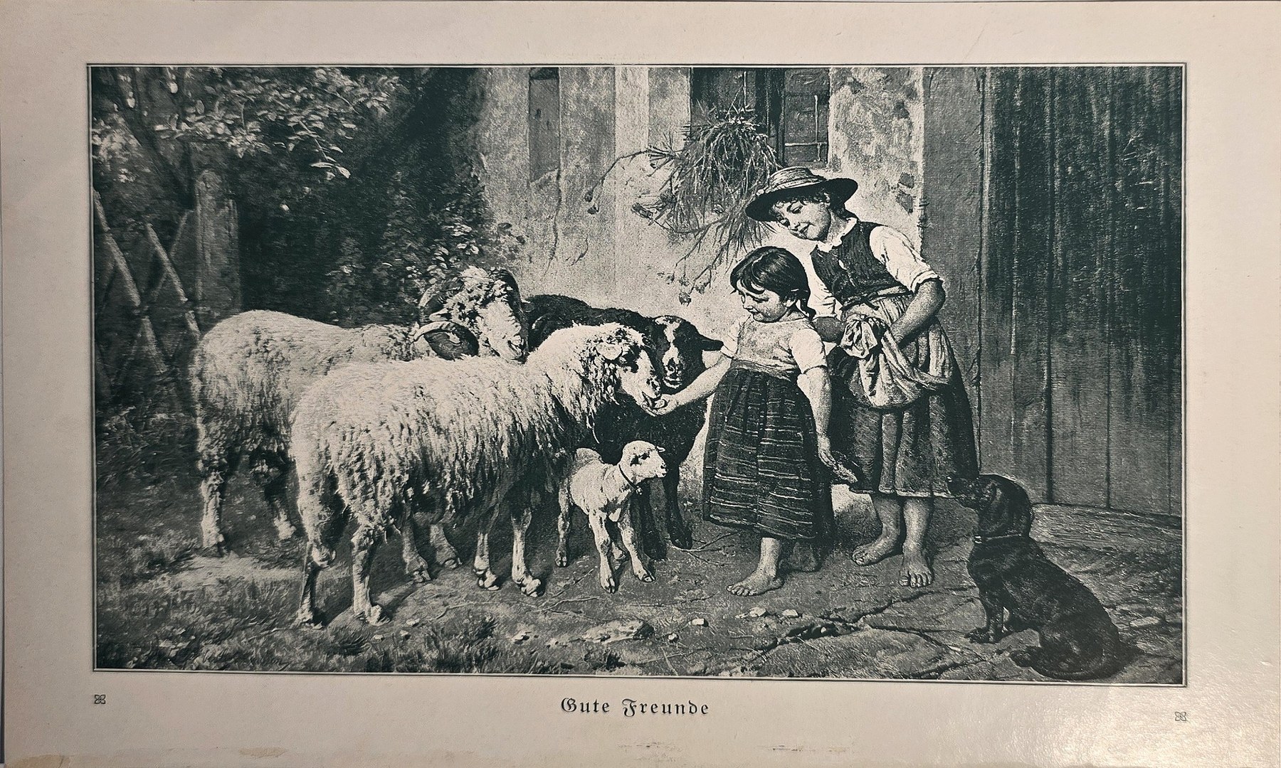 Hirtin mit Schafherde