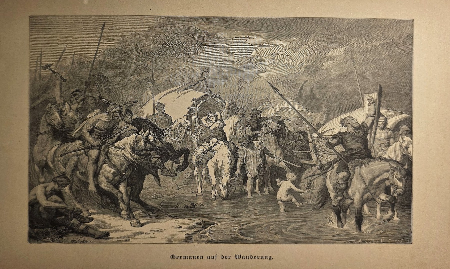 Reitergefecht mit Fahnen und dichter Bewegung