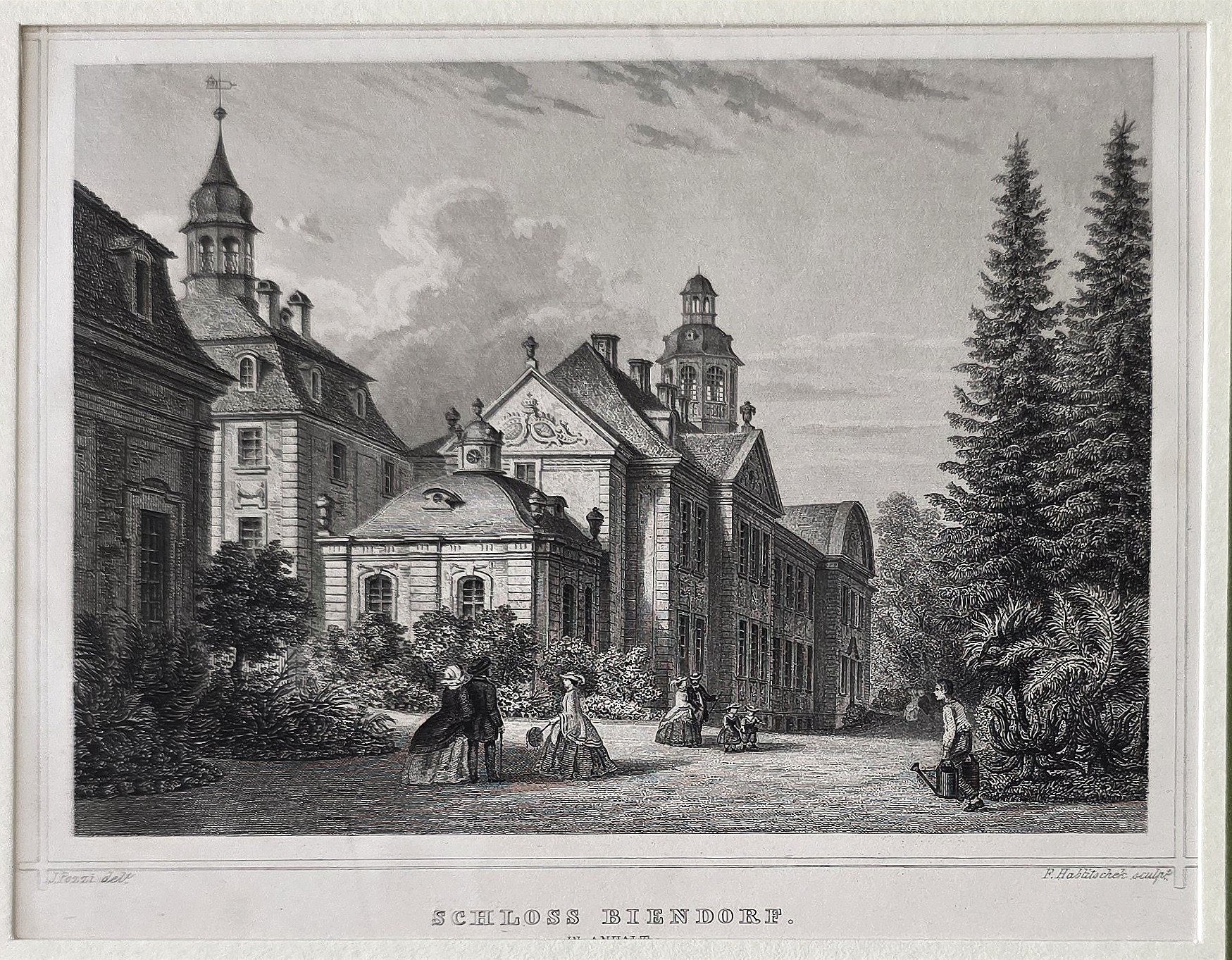 Klosterhof mit Kirche und Tannen