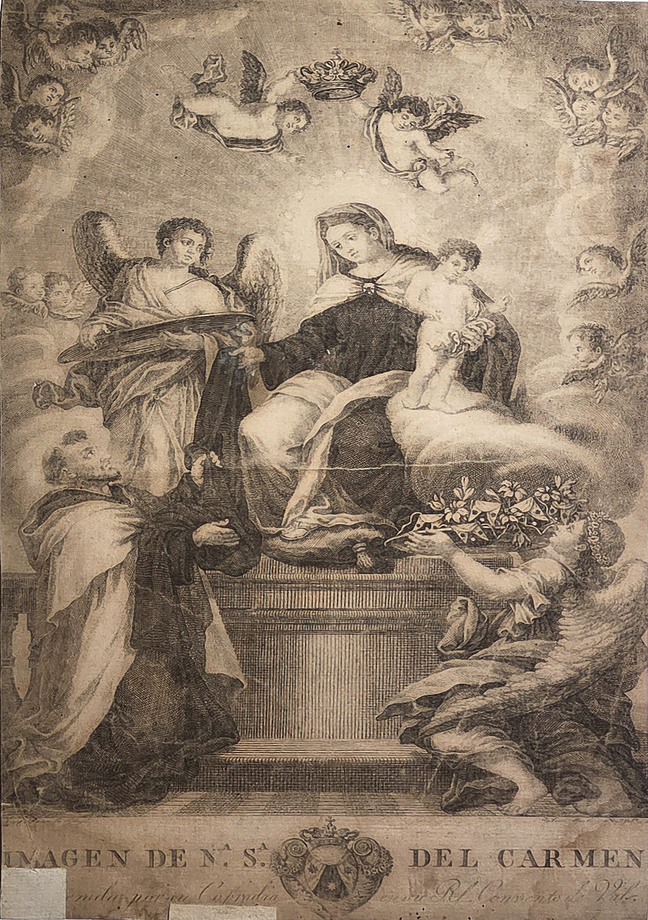 Marienerscheinung mit Blumen und Engeln