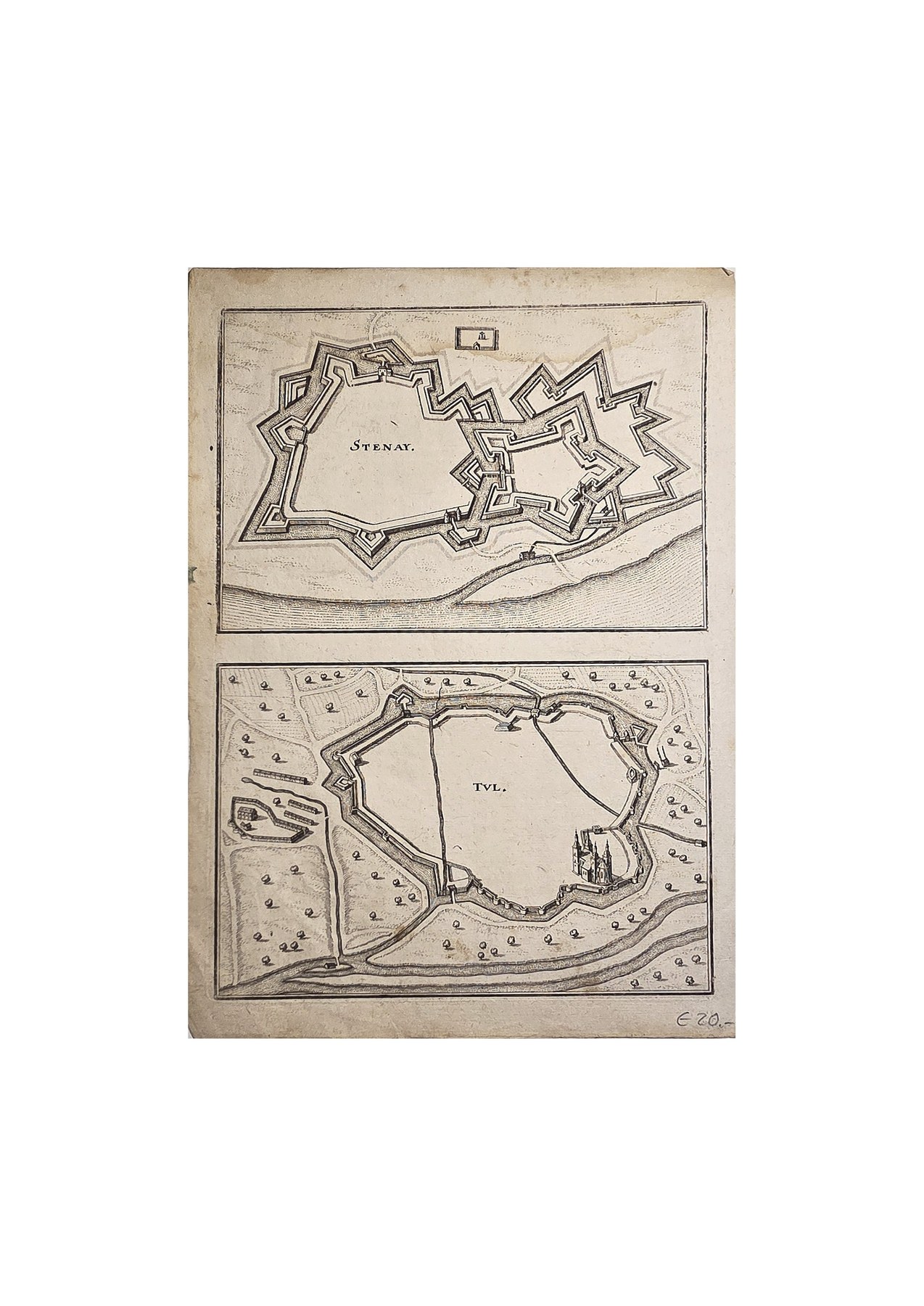 Historische Darstellung – Doppelplan zweier Befestigungen