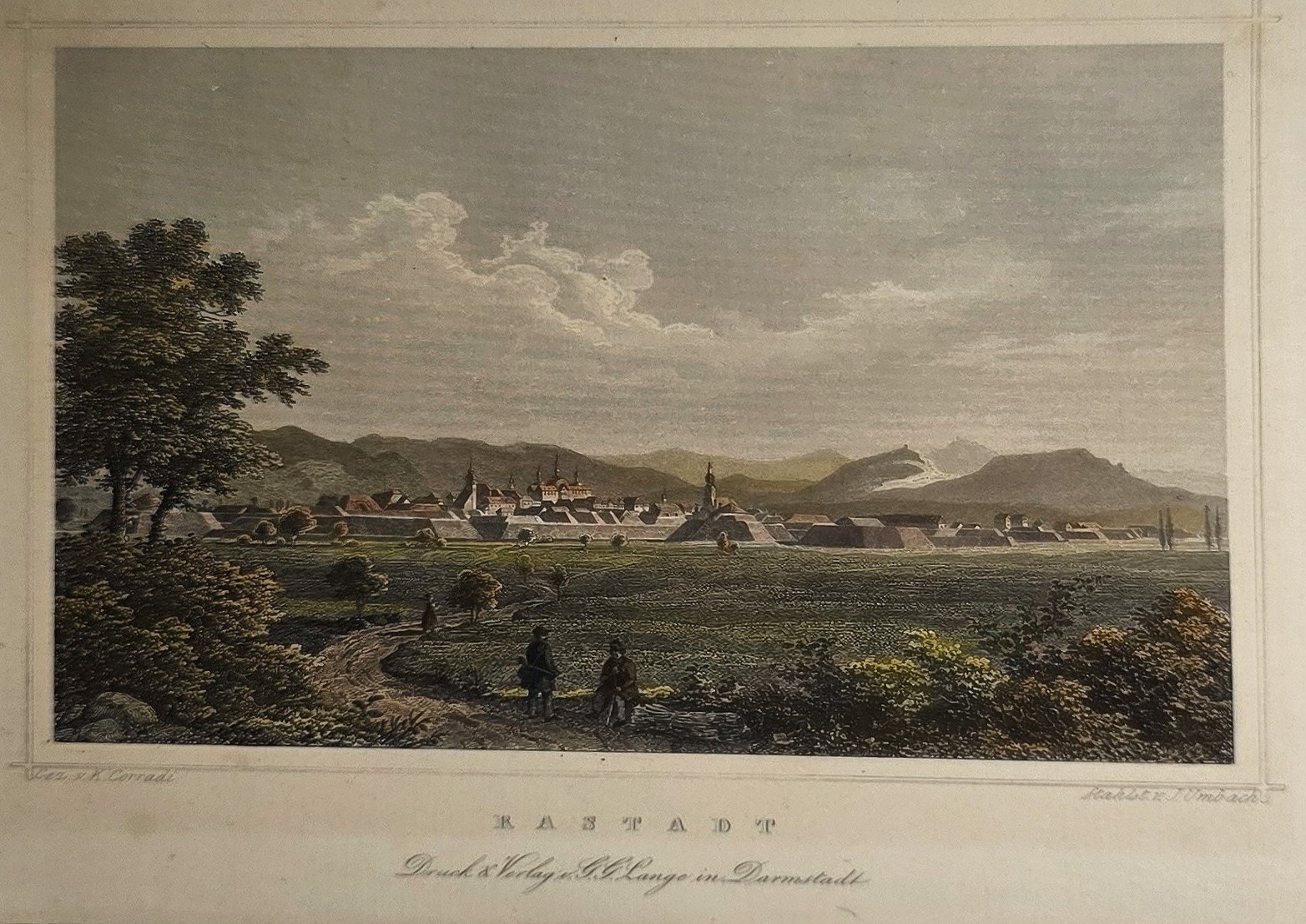 Panorama einer Ortschaft vor Bergen