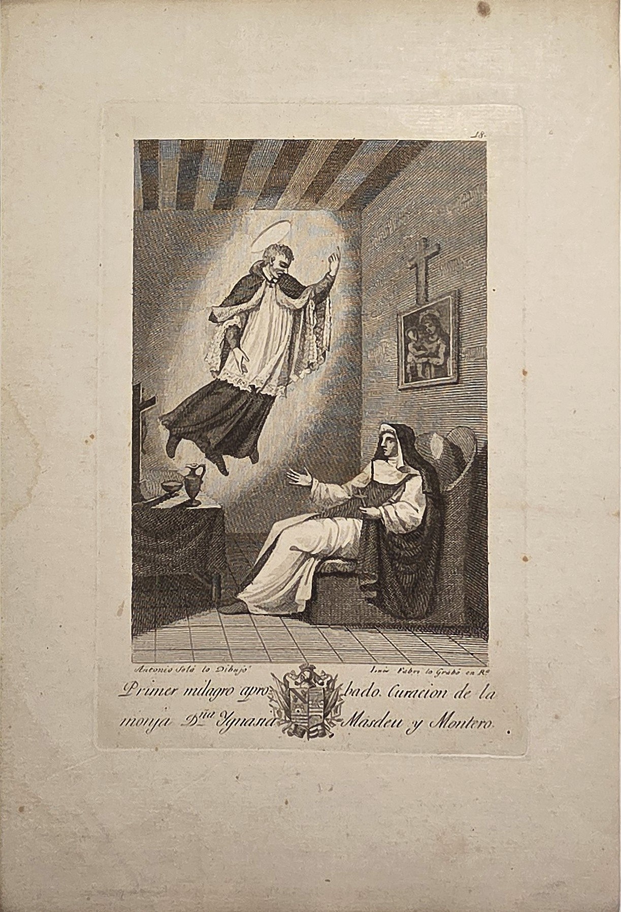 Vision einer Ordensfrau mit schwebender Heiligenfigur