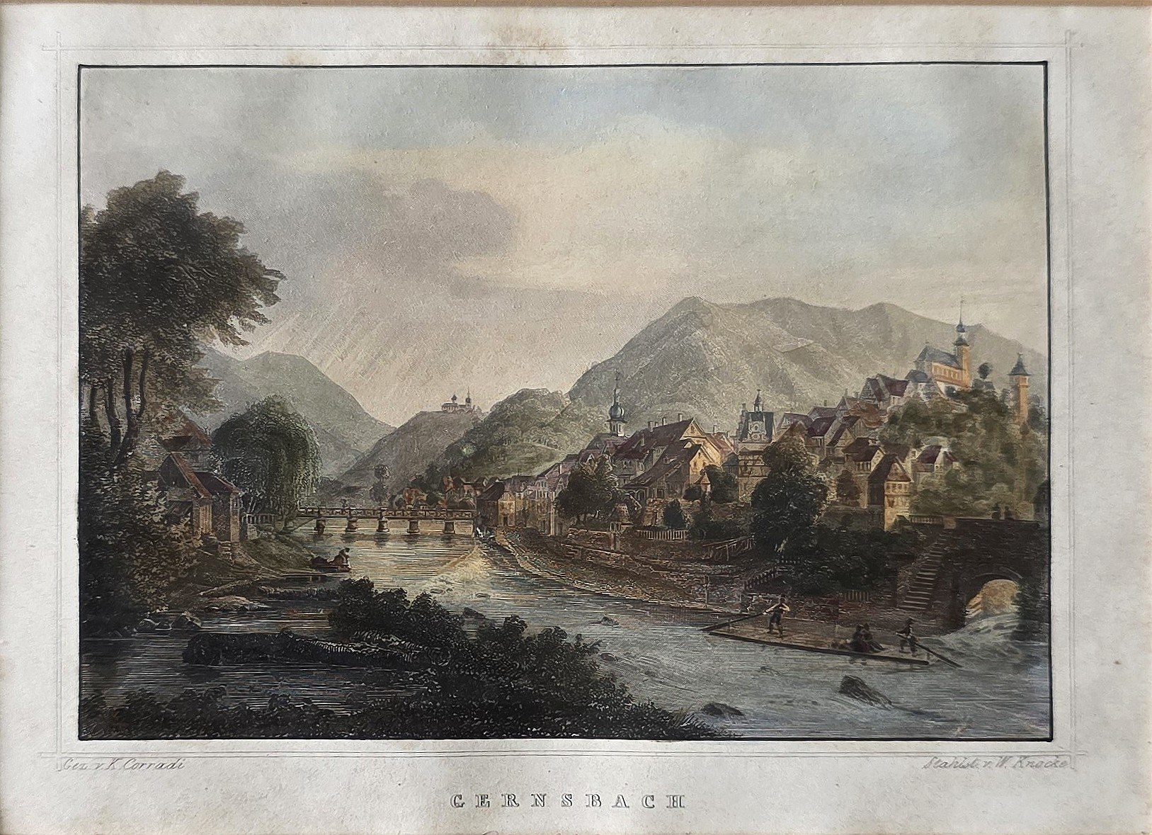 einer Flussstadt in kolorierter Ansicht