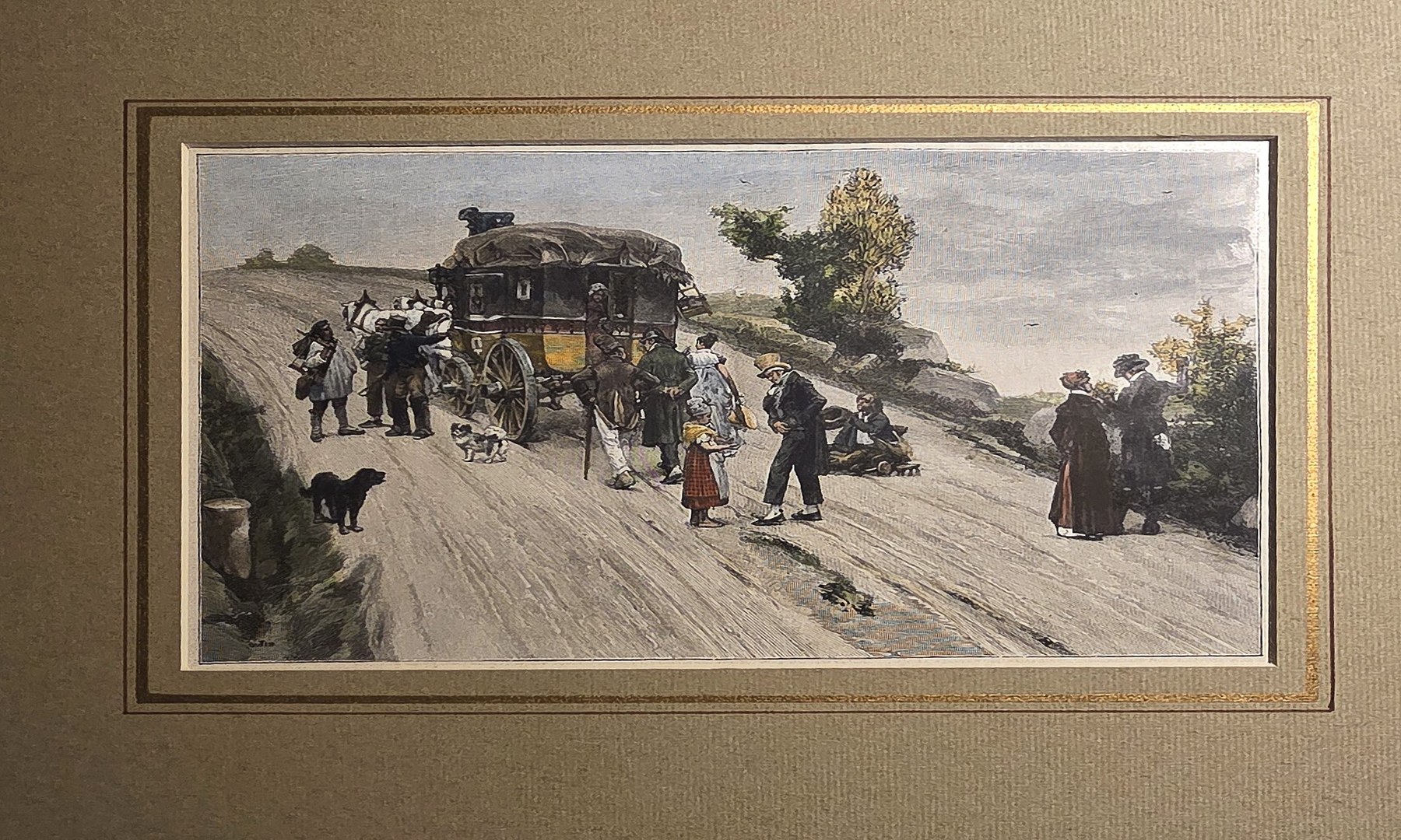 Historische Ortsdarstellung – Pferdegespann auf winterlicher Straße