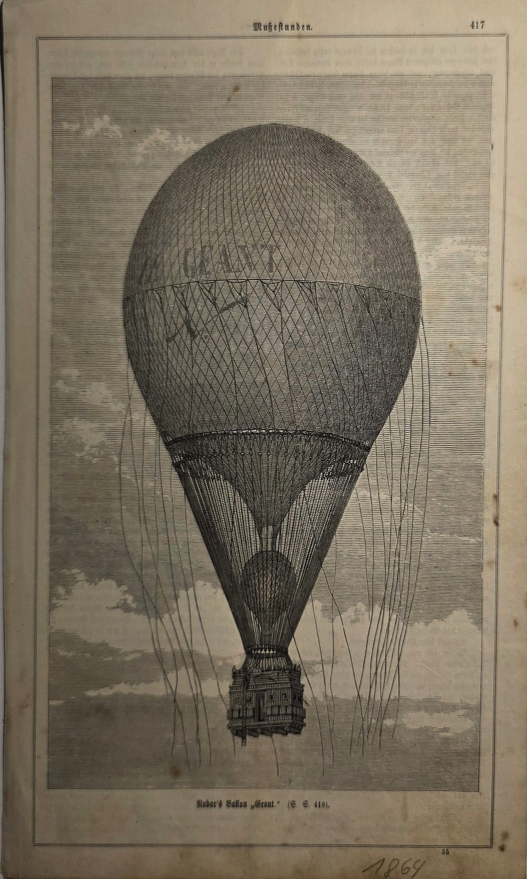 Historische Darstellung – Großer Ballon mit Gondel